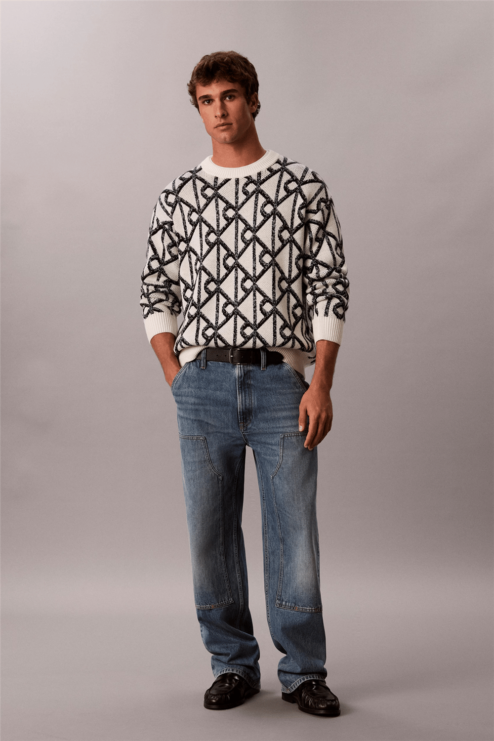 Calvin Klein Ls Merino Blend Emblem Crew 5Gg Erkek Triko Beyaz