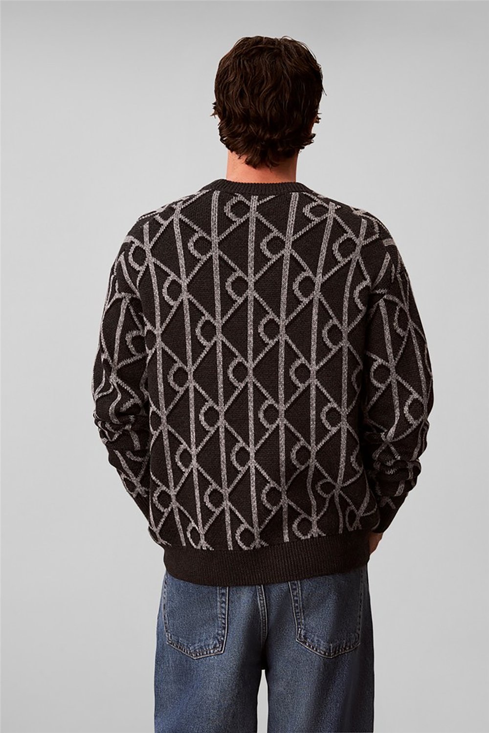 Calvin Klein Ls Merino Blend Emblem Crew 5Gg Erkek Triko Gri