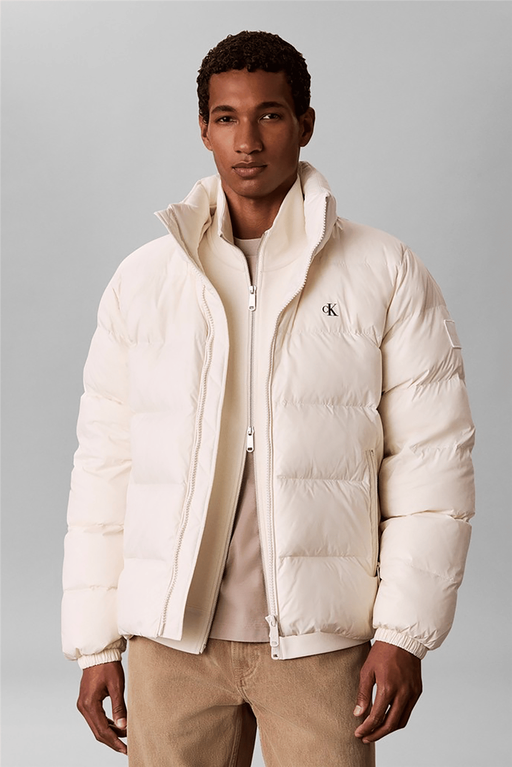 Calvin Klein Ls Nyln Zp Off Hod Down Pufr Jkt Erkek Şişme Mont Beyaz