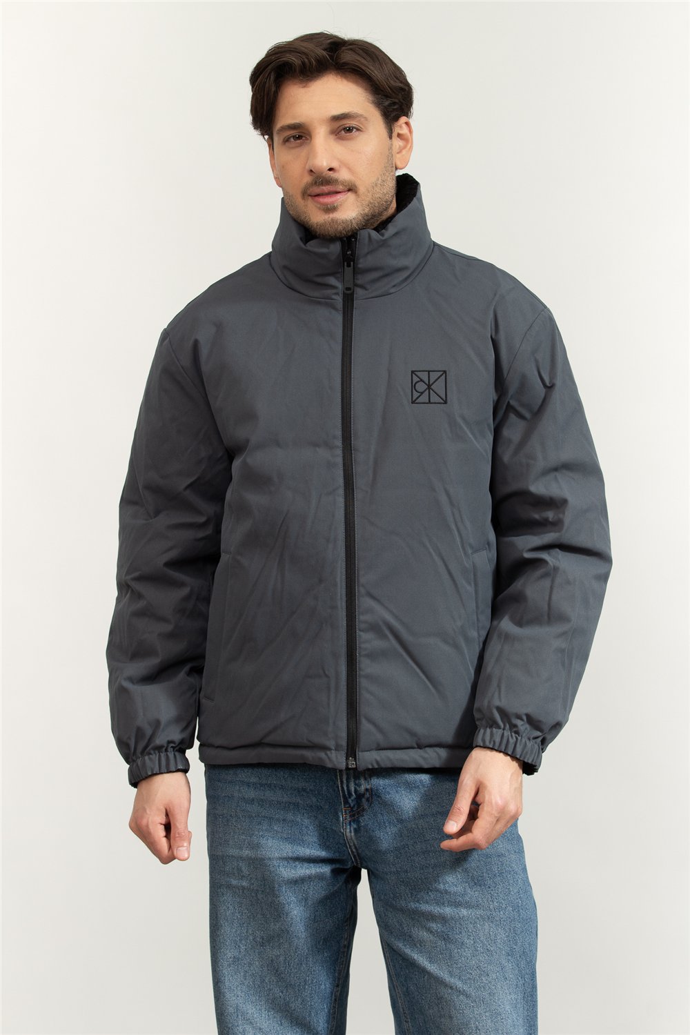 Calvin Klein LS Nylon Reversible Aop Down Puf Erkek Şişme Mont