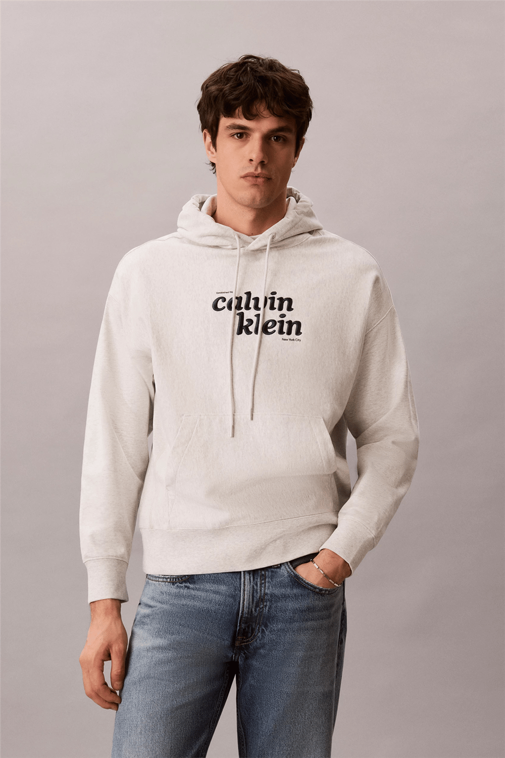 Calvin Klein Ls Premium Terry Graphic Hoodie Erkek Kapüşonlu Sweatshirt Beyaz