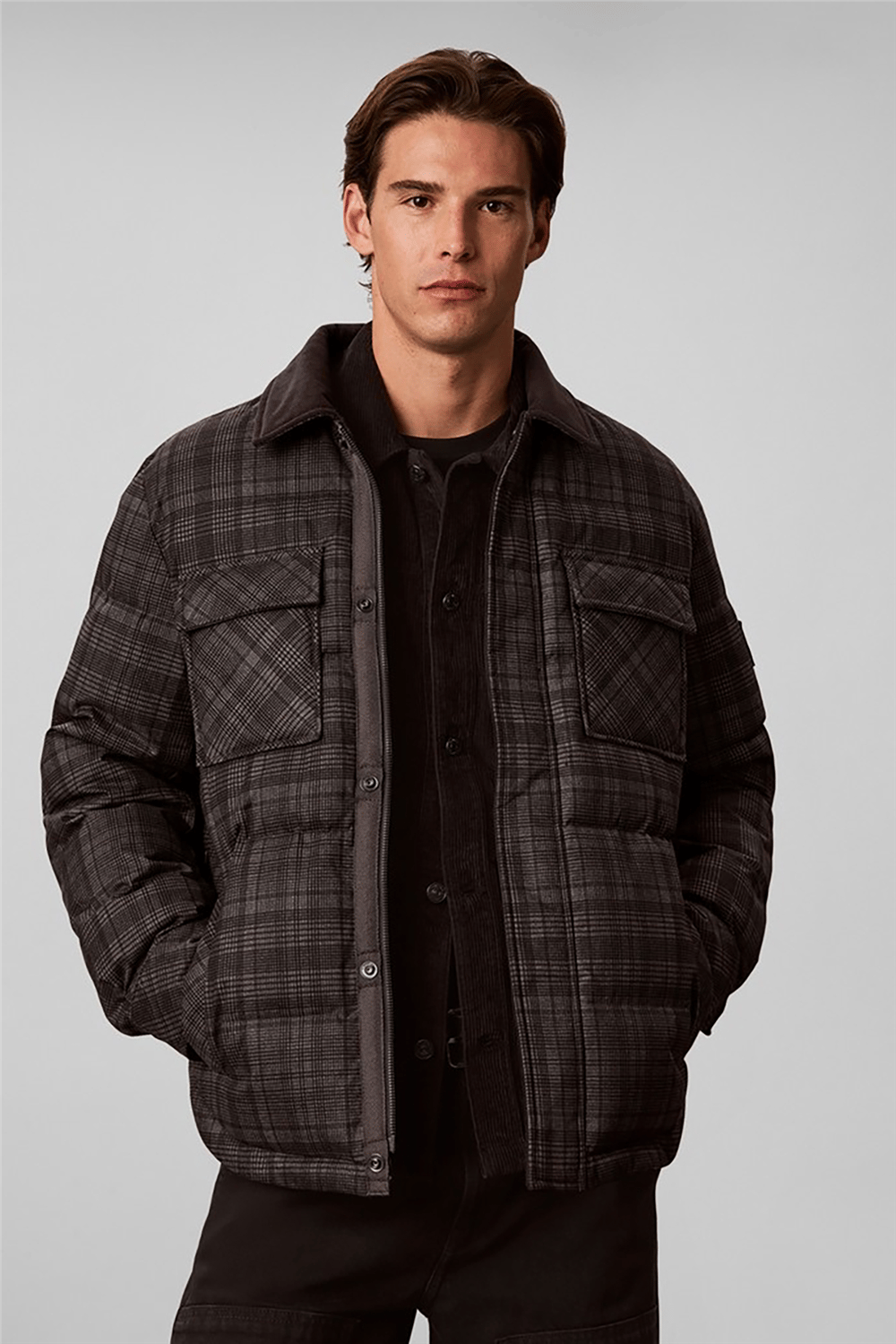 Calvin Klein Ls Printed Plaid Puffer Jkt Erkek Şişme Mont Gri