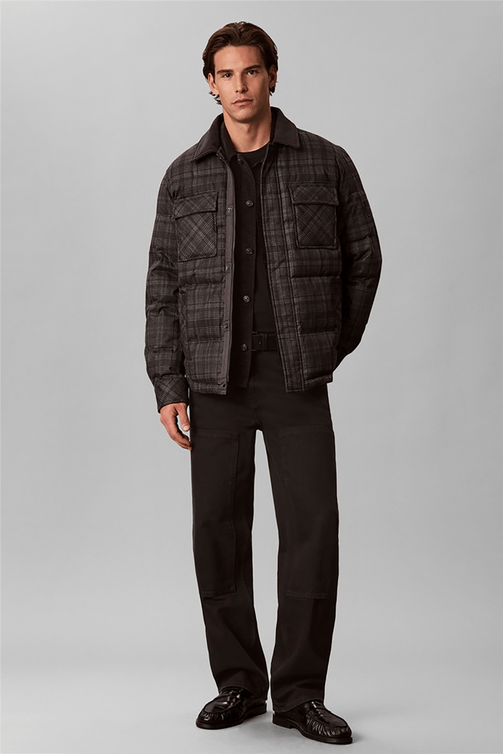 Calvin Klein Ls Printed Plaid Puffer Jkt Erkek Şişme Mont Gri