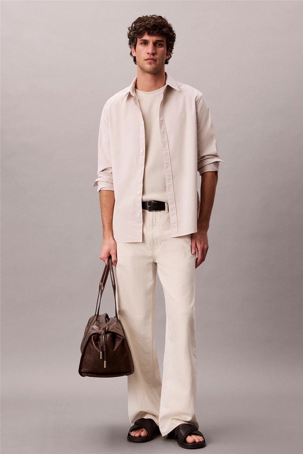Calvin Klein LS Solid Oxford Classic Shirt Erkek Gömlek Gri