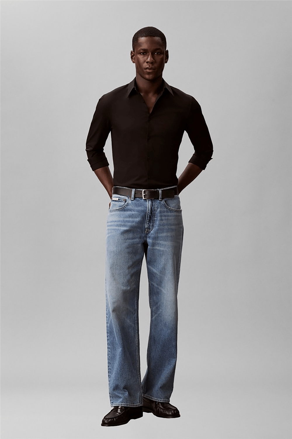 Calvin Klein Ls Solid Tech Stretch Slim Shirt Erkek Gömlek Siyah