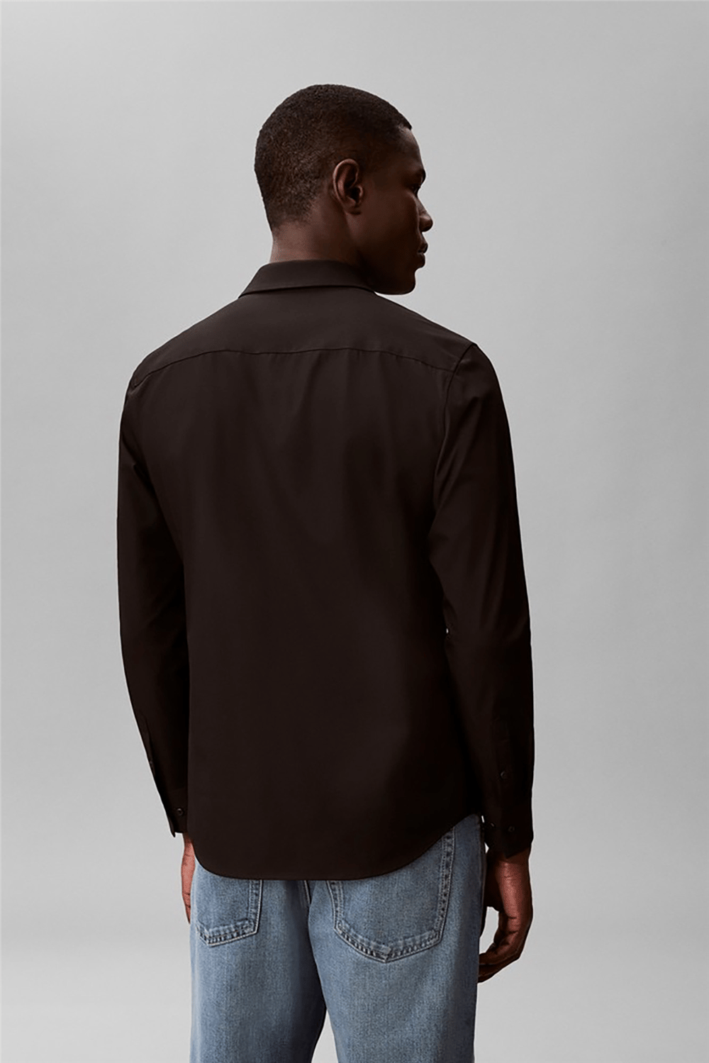 Calvin Klein Ls Solid Tech Stretch Slim Shirt Erkek Gömlek Siyah