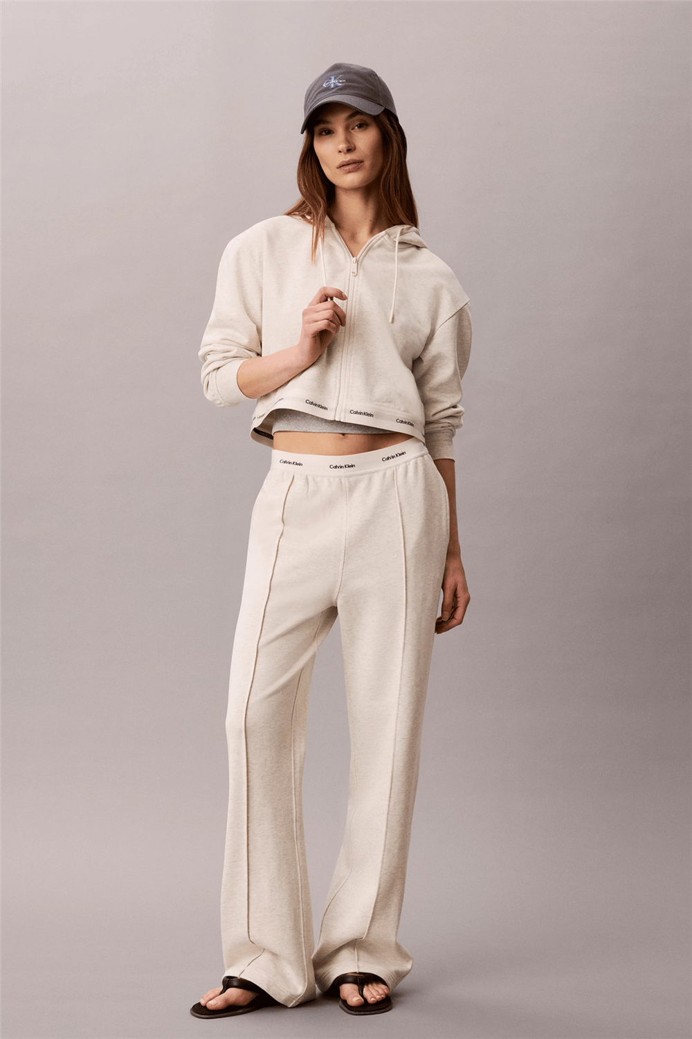 Calvin Klein Ls Terry Logo Waist Cropped Fz H Kadın Bisiklet Yaka Sweatshirt Gri