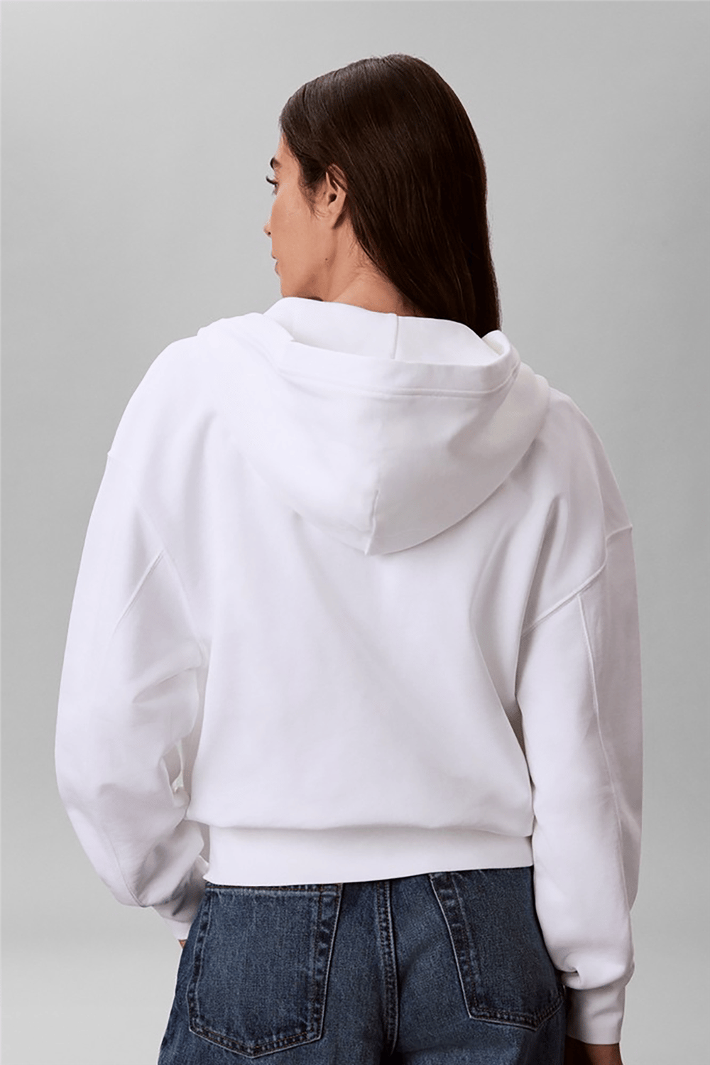 Calvin Klein Ls Terry Standard Logo Fz Hoodie Kadın Kapüşonlu Sweatshirt Beyaz
