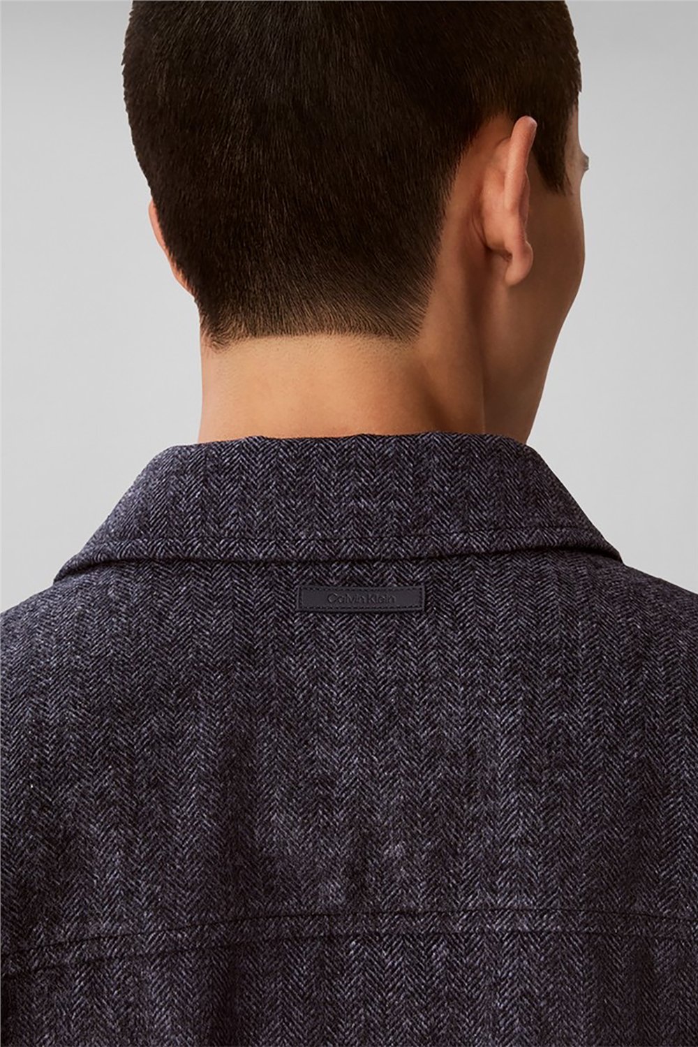 Calvin Klein Ls Wool Herringbone Shirt Jacket Erkek Bomber Mont Mavi