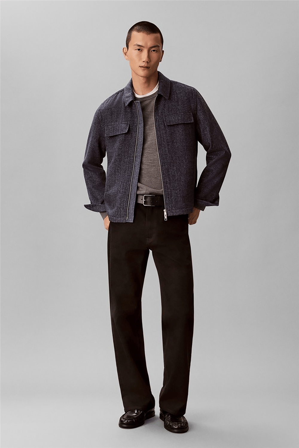 Calvin Klein Ls Wool Herringbone Shirt Jacket Erkek Bomber Mont Mavi