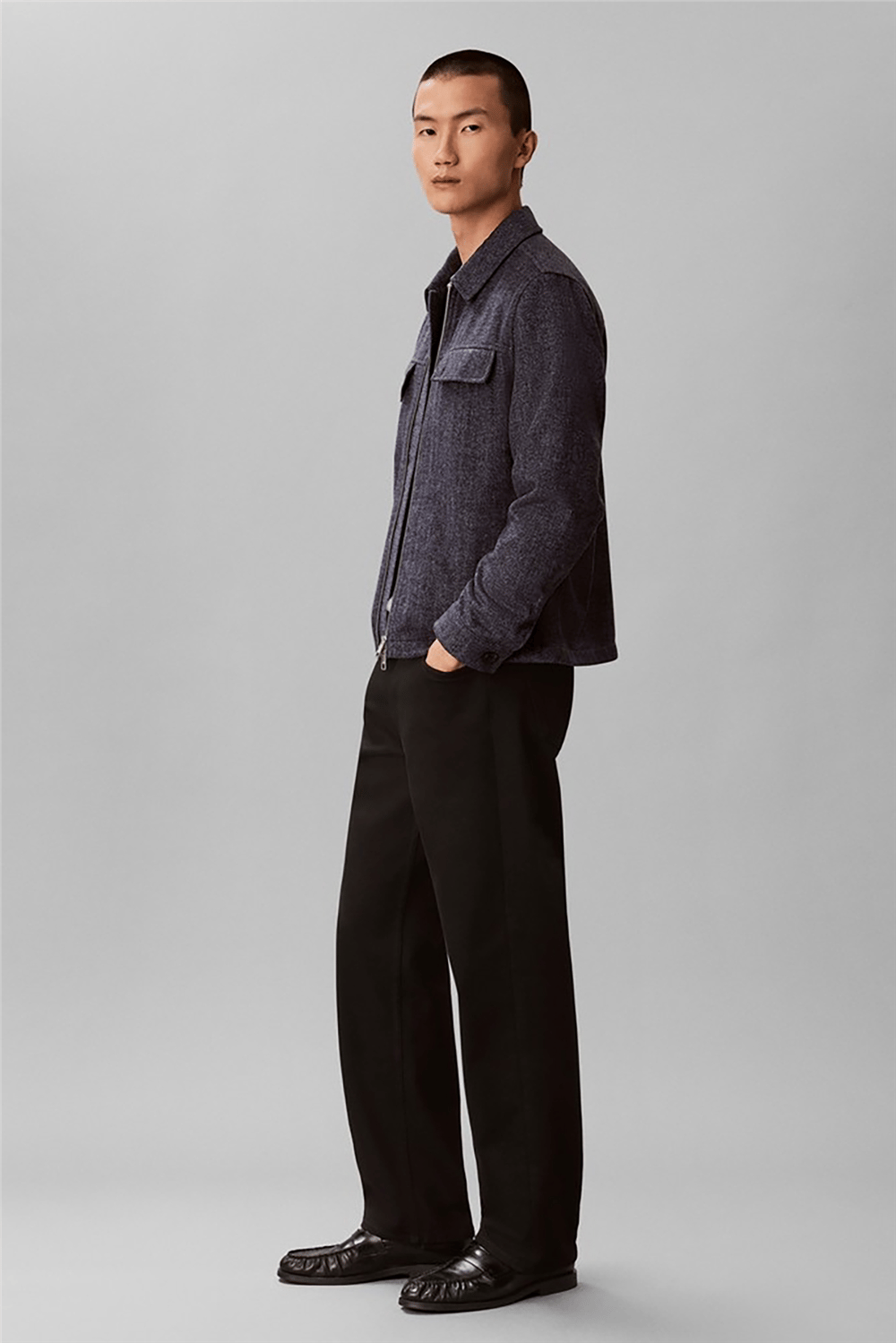 Calvin Klein Ls Wool Herringbone Shirt Jacket Erkek Bomber Mont Mavi