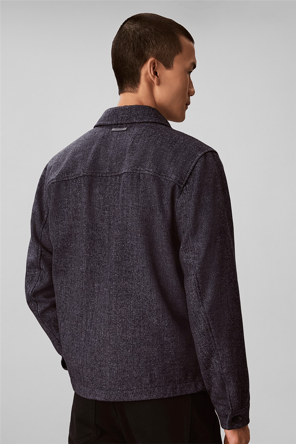 Calvin Klein Ls Wool Herringbone Shirt Jacket Erkek Bomber Mont Mavi