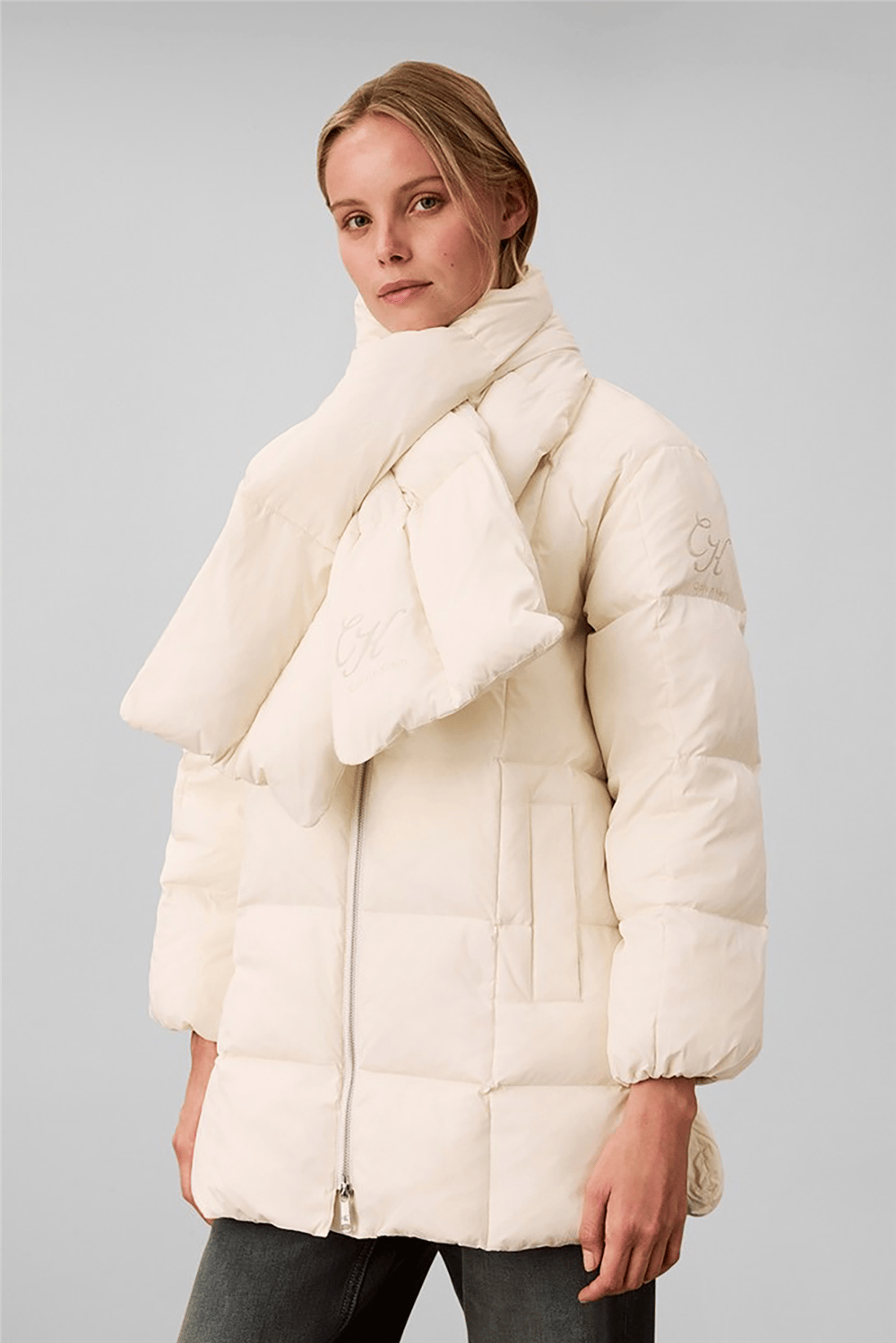 Calvin Klein Matte Mid Puffer With Scarf Kadın Şişme Mont Bej