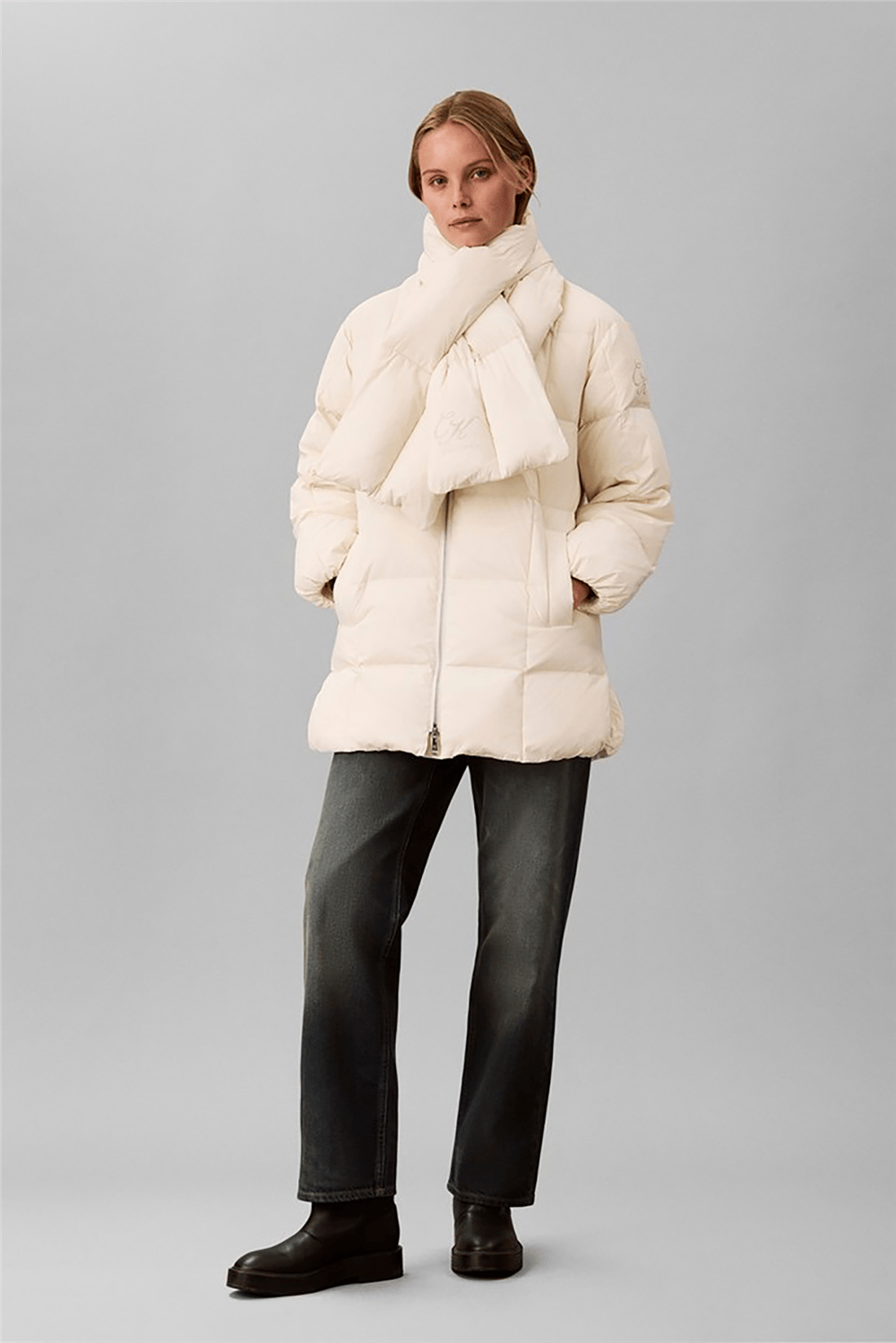 Calvin Klein Matte Mid Puffer With Scarf Kadın Şişme Mont Bej