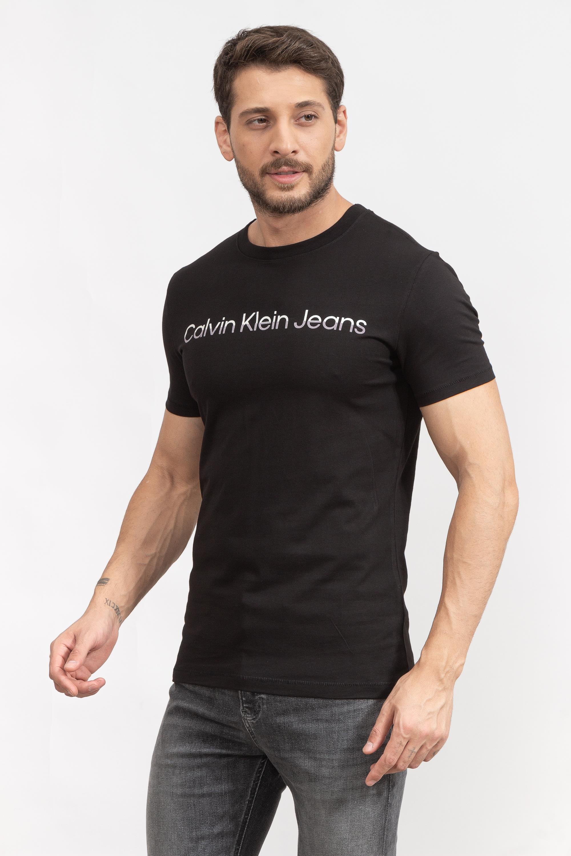 Calvin Klein Mixed institutional Erkek Bisiklet Yaka T-Shirt