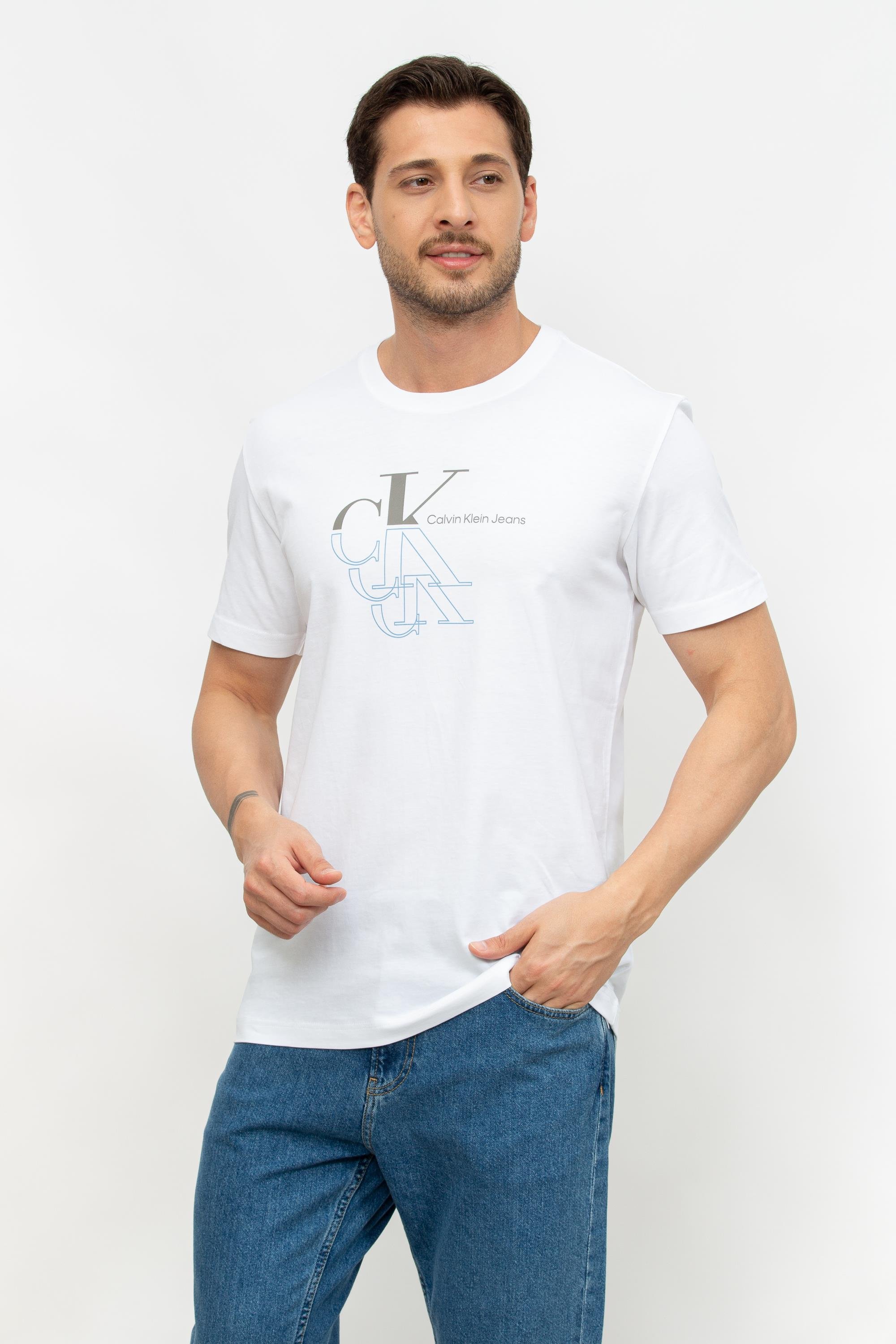 Calvin Klein Monogram Echo Graphic Erkek Bisiklet Yaka T-Shirt