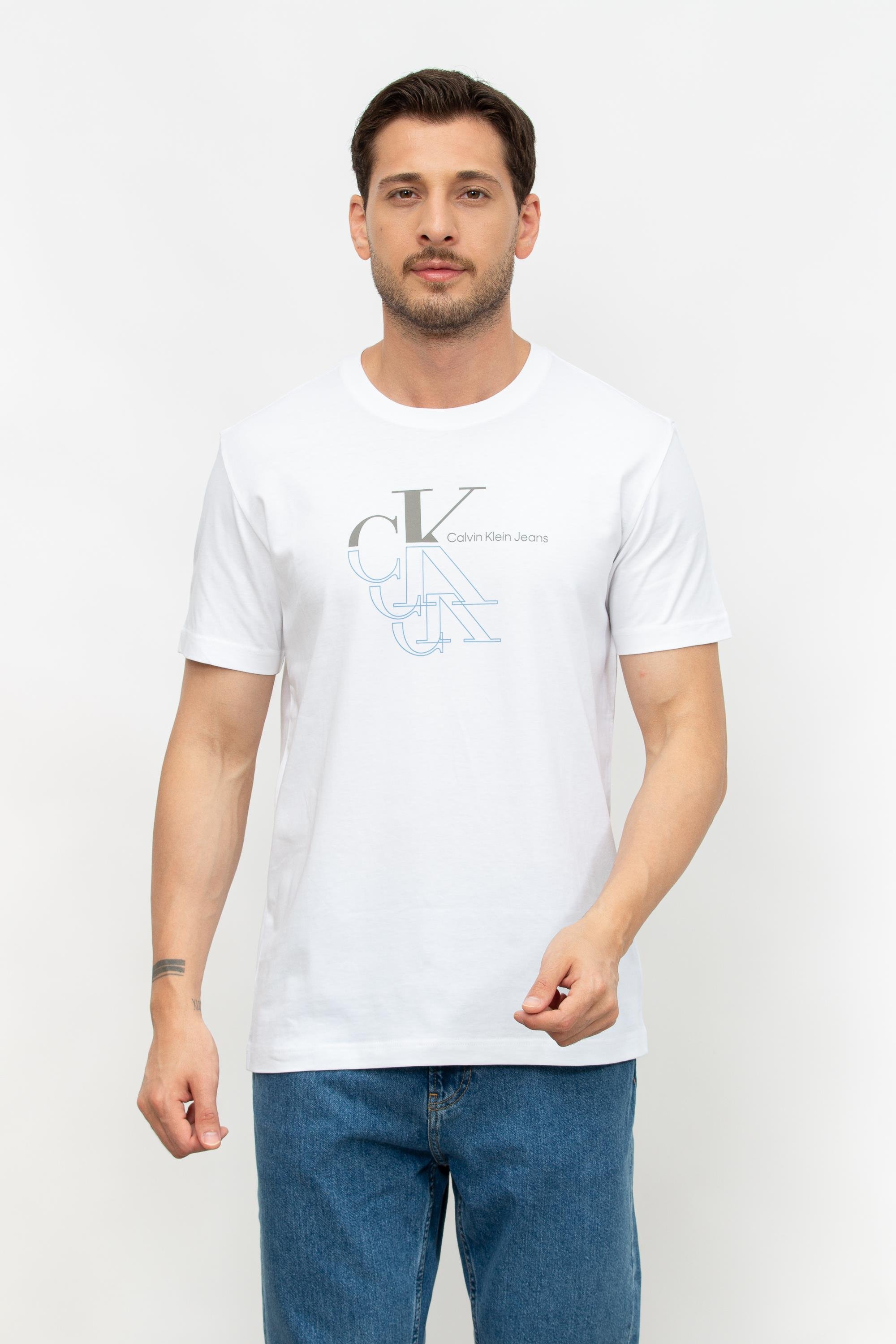 Calvin Klein Monogram Echo Graphic Erkek Bisiklet Yaka T-Shirt