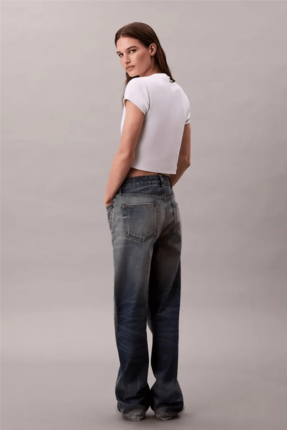 Calvin Klein Monologo Baby Rib Tee Kadın Bisiklet Yaka T-Shirt Beyaz