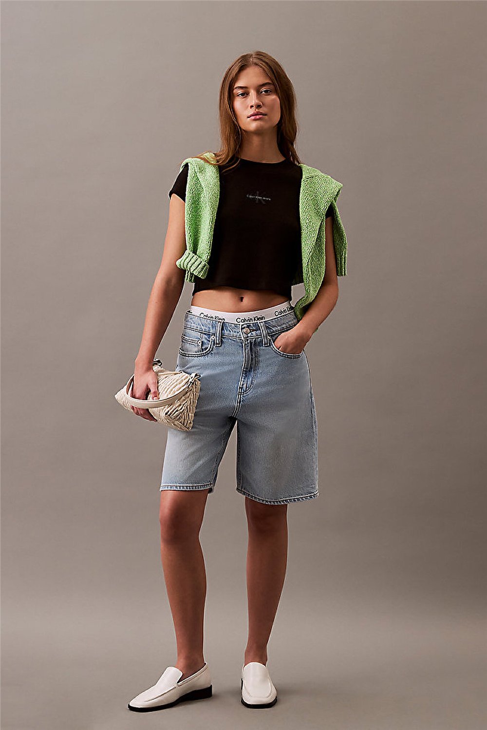 Calvin Klein Monologo Baby Rib Tee Kadın Bisiklet Yaka T-Shirt Siyah