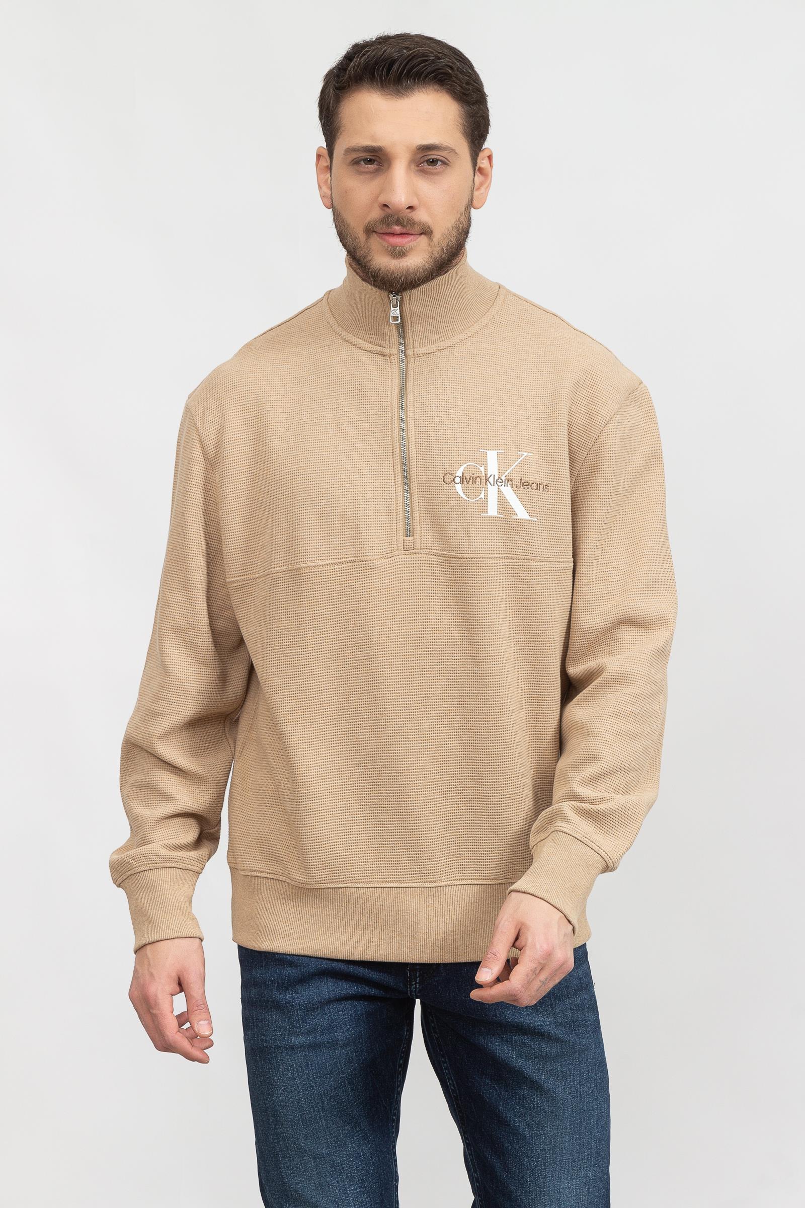 Calvin Klein Monologo Waffle Half Zip Hwk Erkek Fermuarlı Sweatshirt