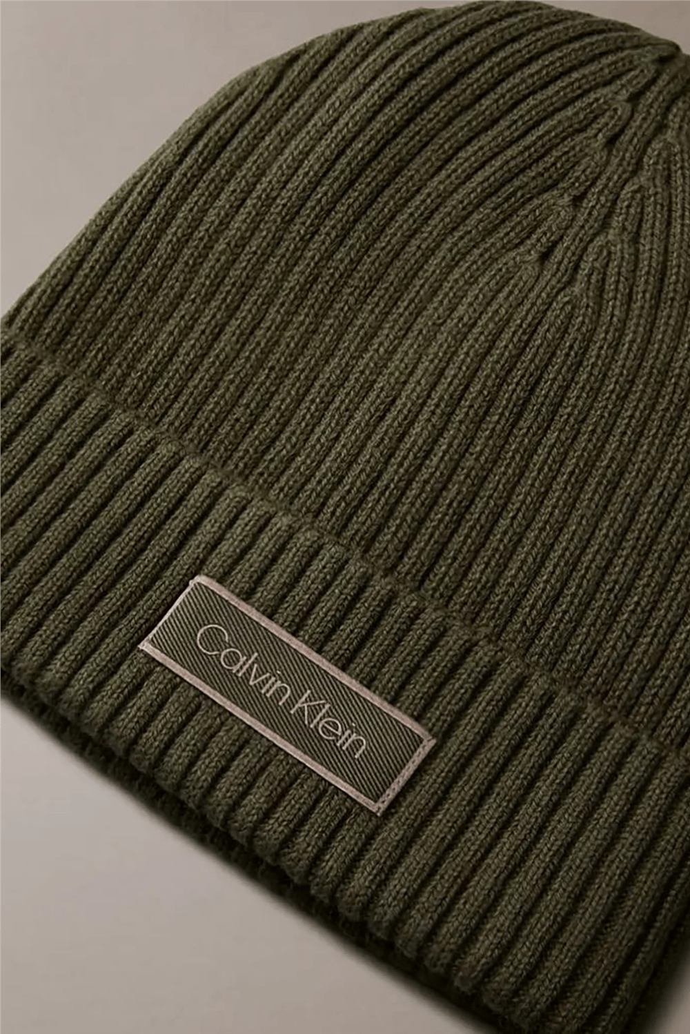 Calvin Klein Patch Chunky Rib Cotton Beanie Erkek Bere Yeşil