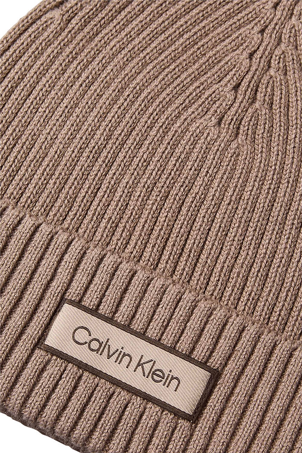 Calvin Klein Patch Chunky Rib Cotton Beanie Erkek Bere Kahverengi