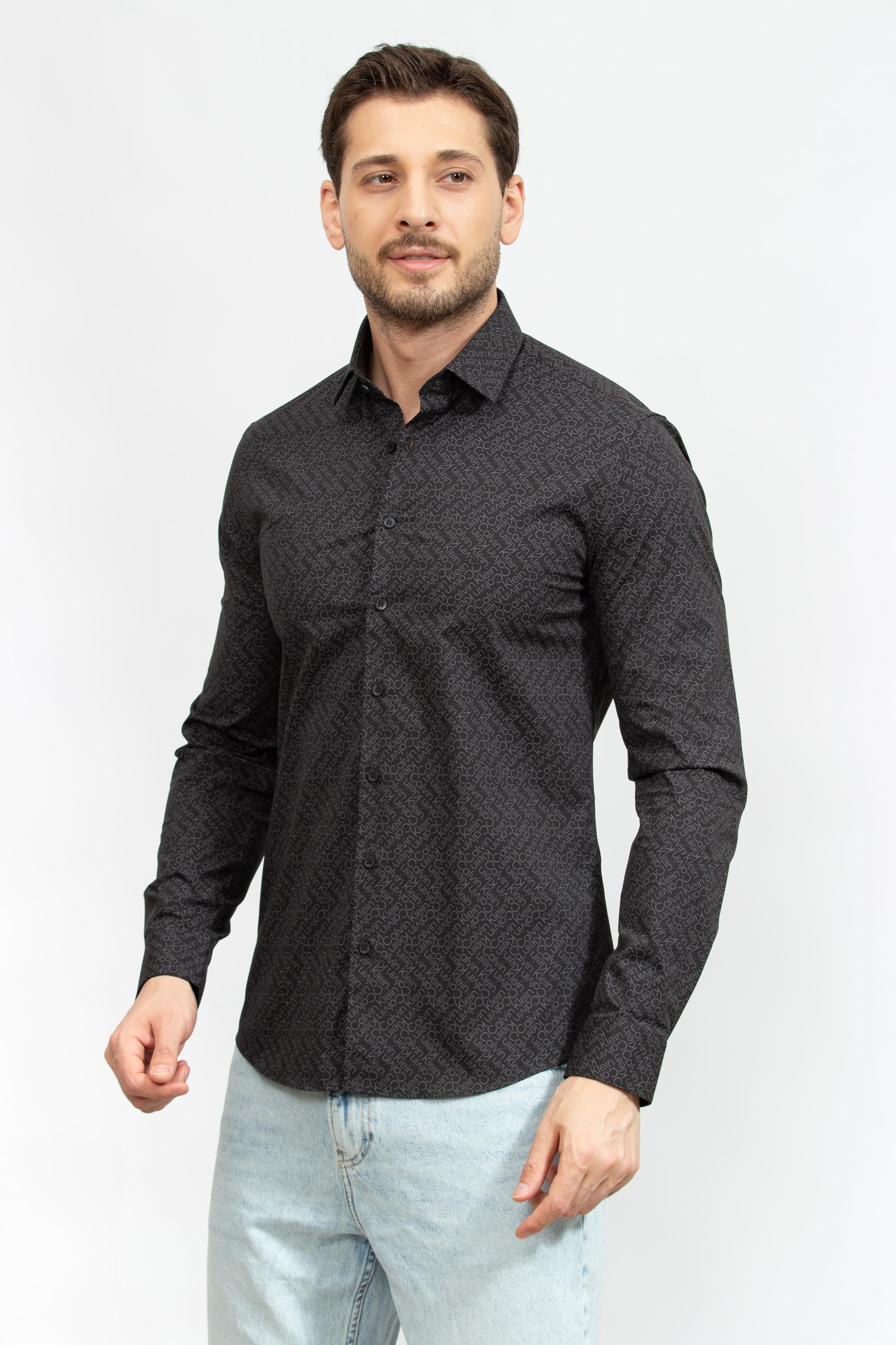 Calvin Klein Poplin Logo Print Slim Erkek Gömlek