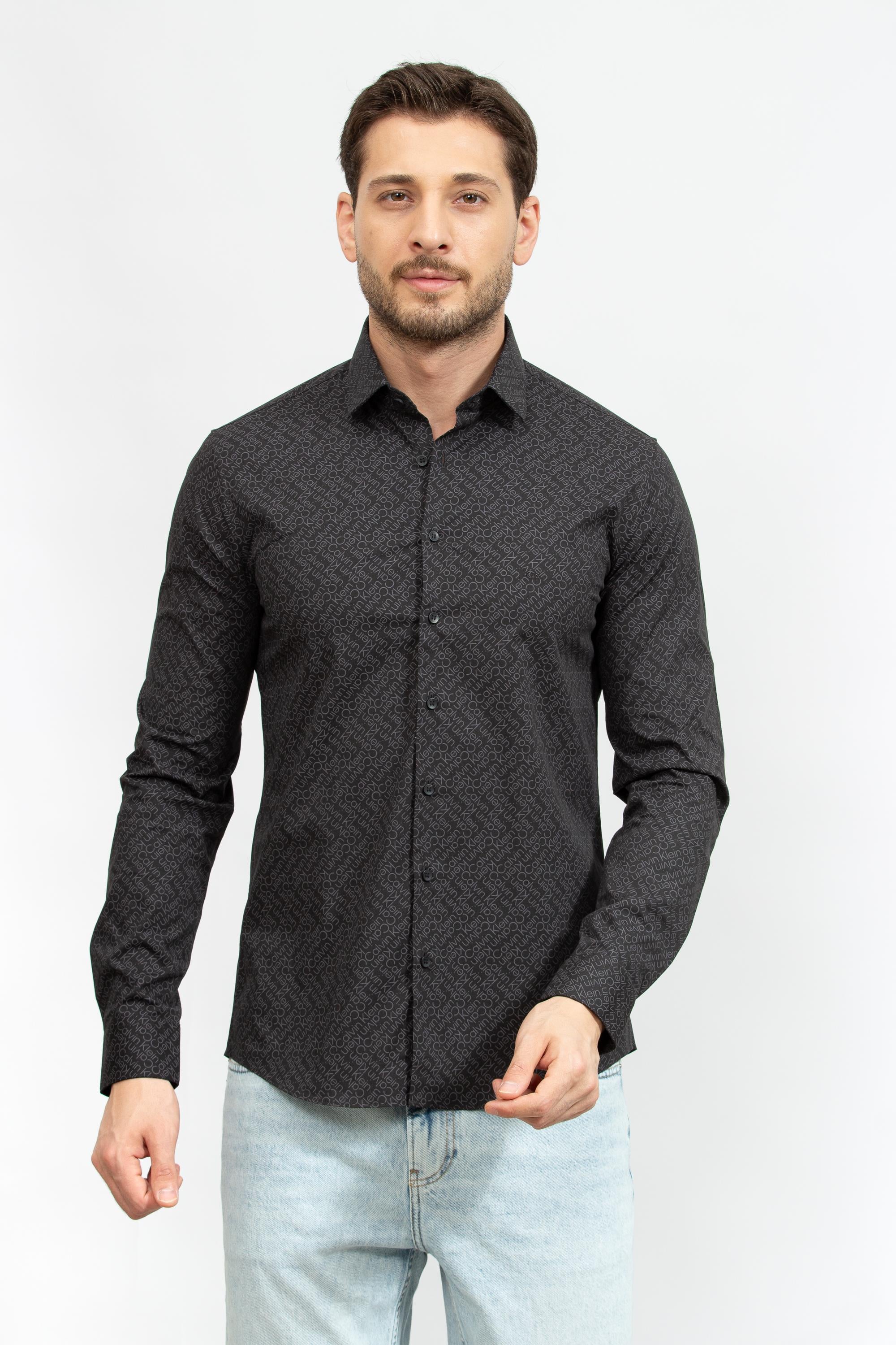 Calvin Klein Poplin Logo Print Slim Erkek Gömlek