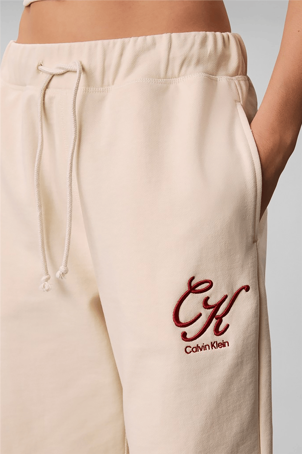 Calvin Klein Premium Terry Script Logo Pant Kadın Eşofman Altı Bej