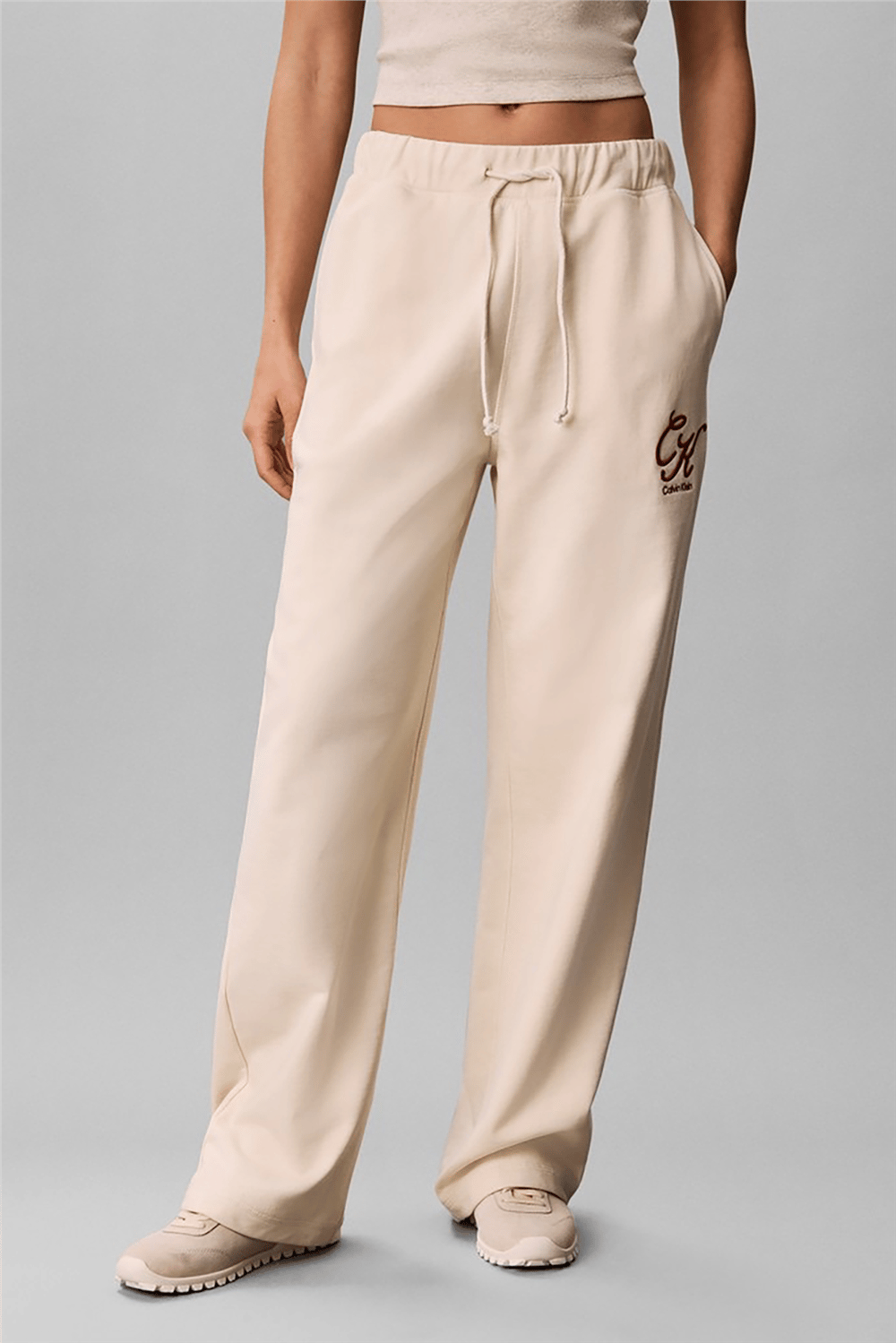 Calvin Klein Premium Terry Script Logo Pant Kadın Eşofman Altı Bej