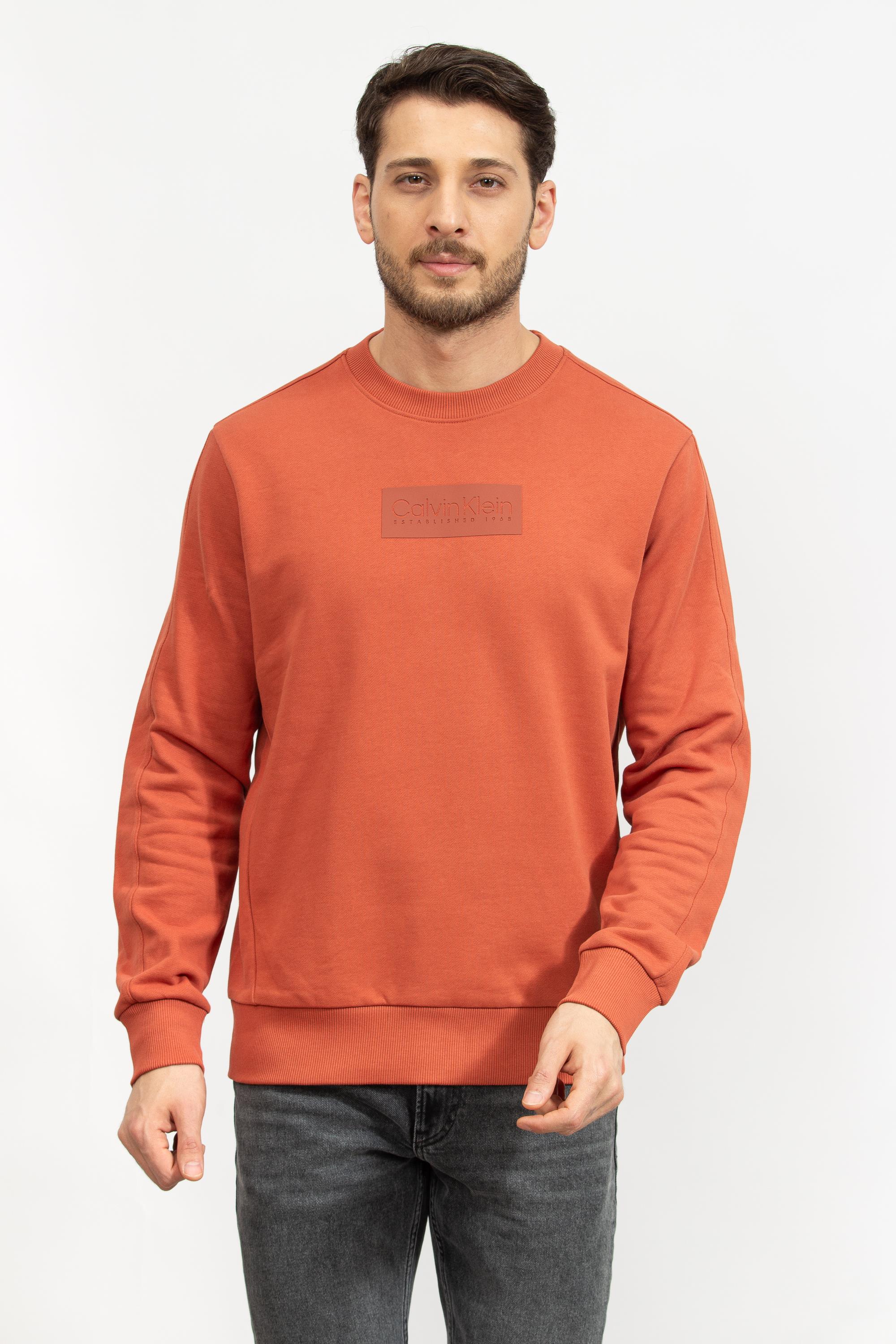Calvin Klein Raised Rubber Logo Erkek Bisiklet Yaka Sweatshirt