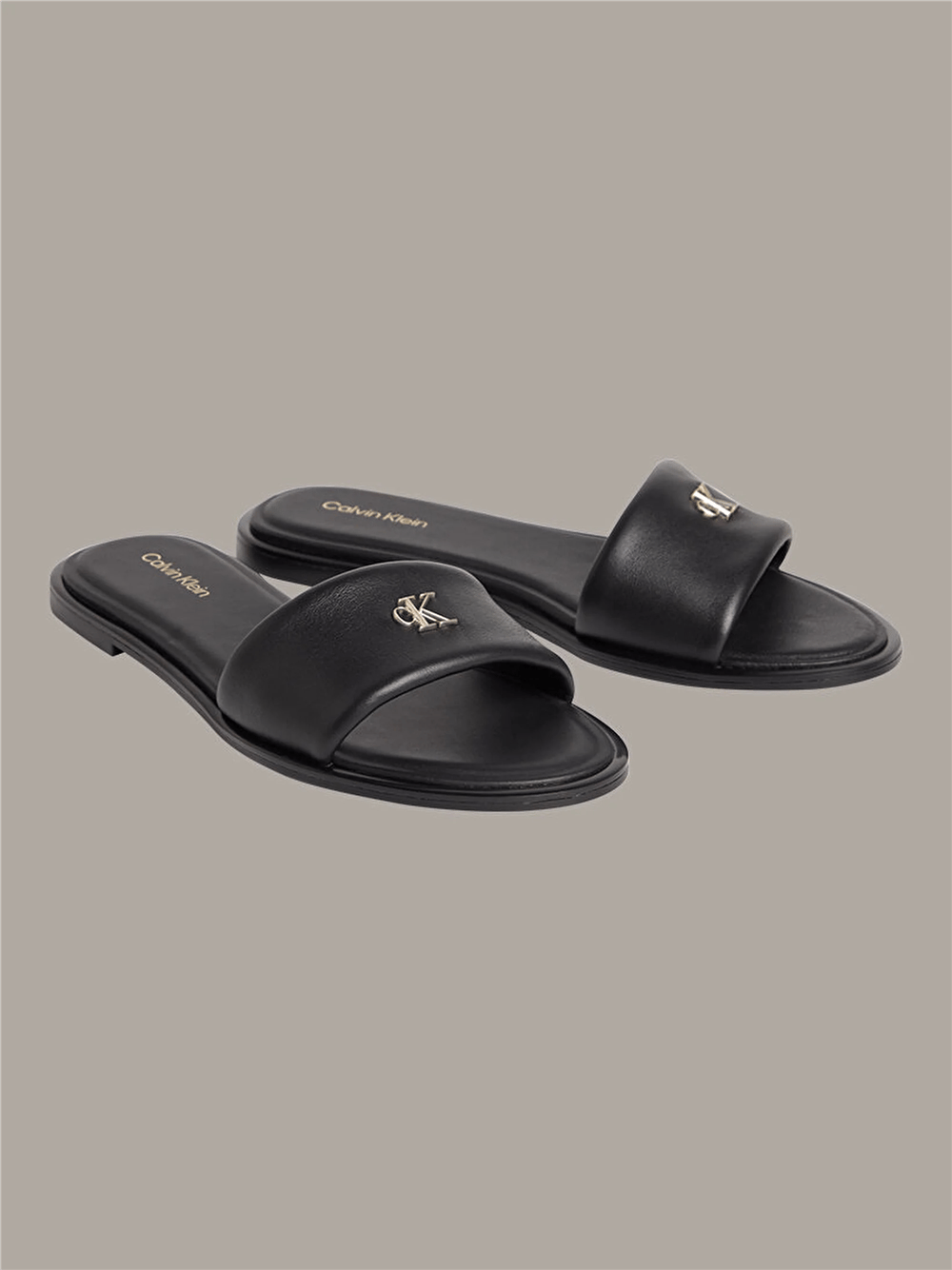 Calvin Klein Round Flat Sndl Lth Kadın Sandalet Siyah