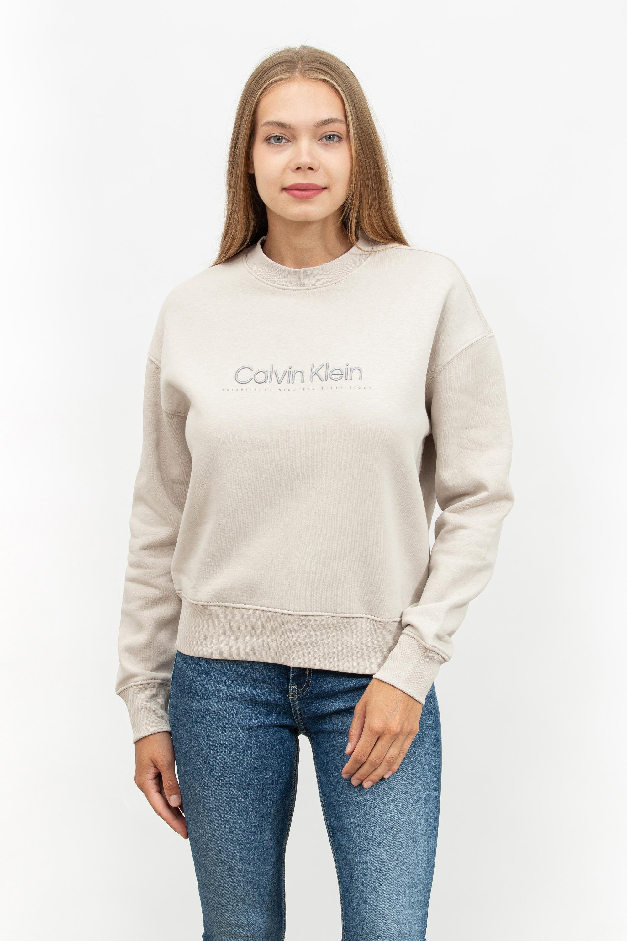 Calvin Klein Satin Embroidery Kadın Bisiklet Yaka Sweatshirt