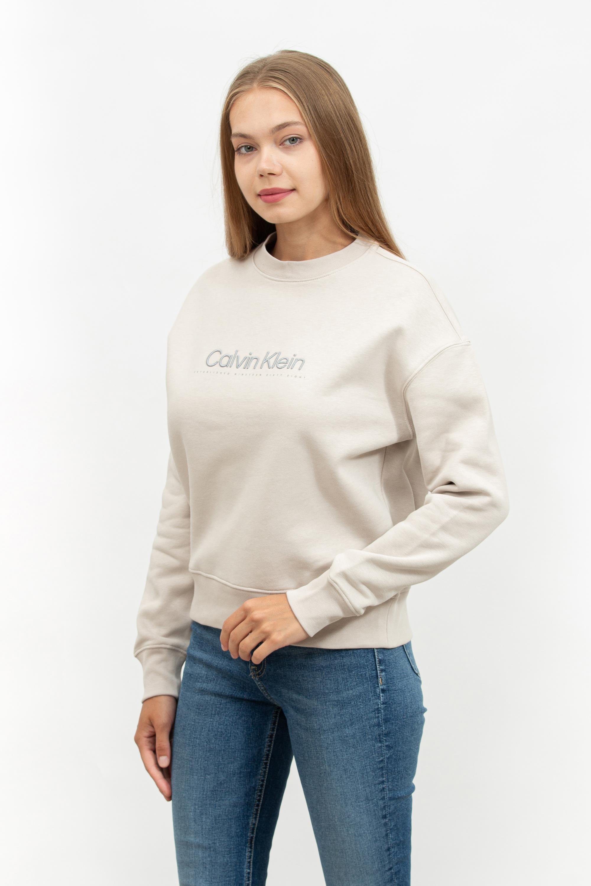Calvin Klein Satin Embroidery Kadın Bisiklet Yaka Sweatshirt