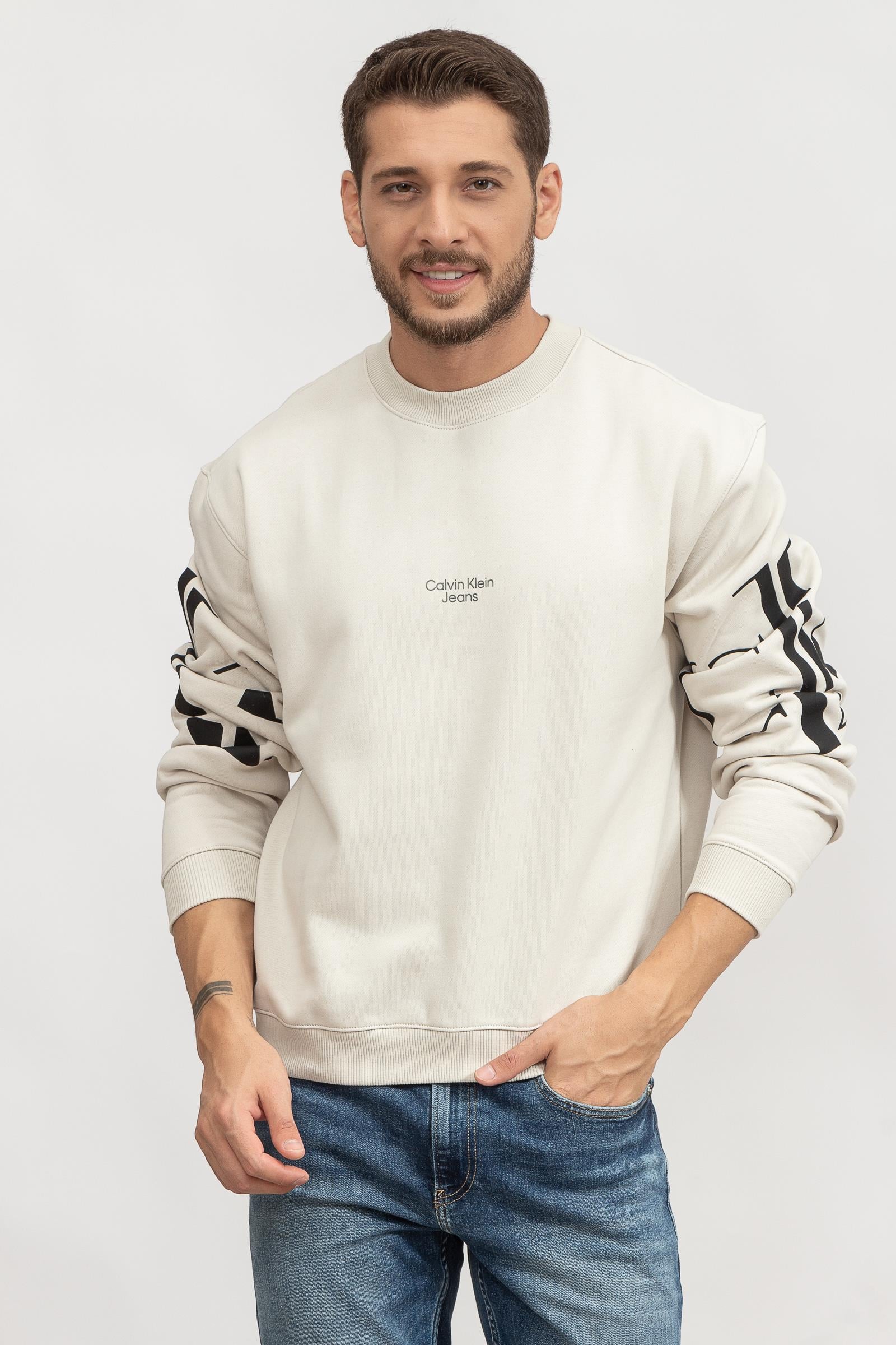 Calvin Klein Scattered Ck Logo Crew Neck Erkek Bisiklet Yaka Sweatshirt