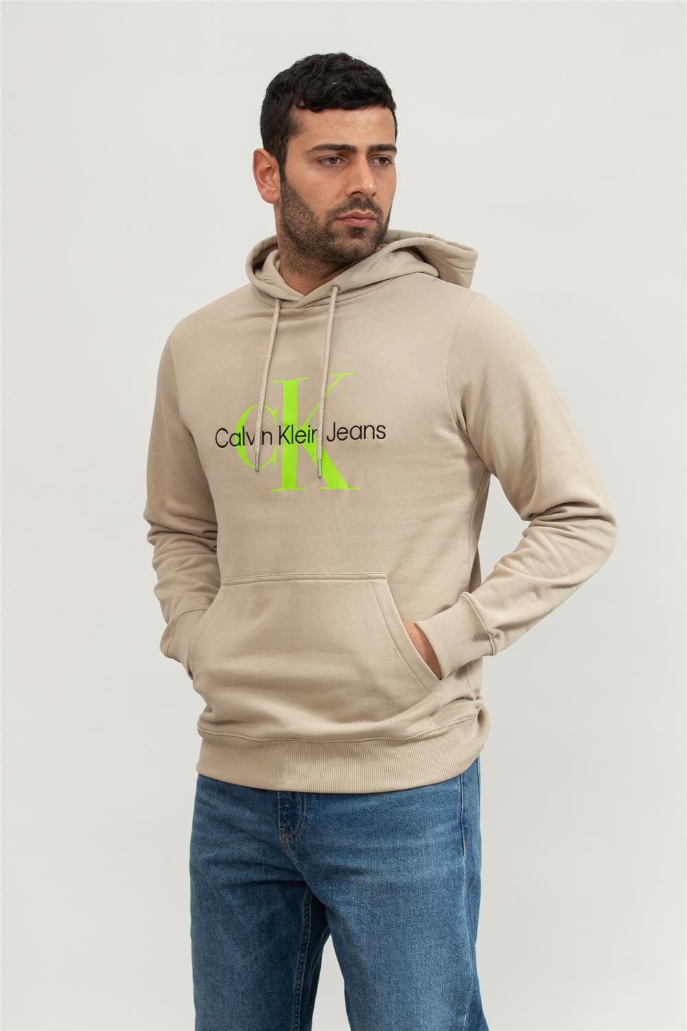 Calvin Klein Seasonal Monologo Regular Hoodie Erkek Kapüşonlu Sweatshirt