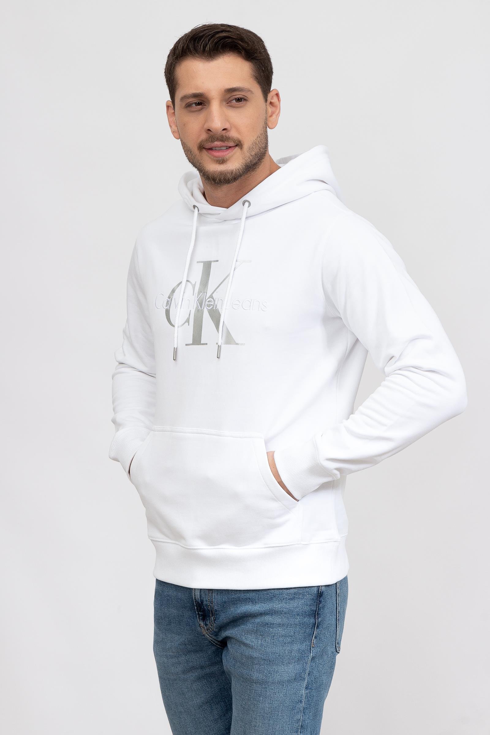Calvin Klein Seasonal Monologo Regular Hoodie Erkek Kapüşonlu Sweatshirt