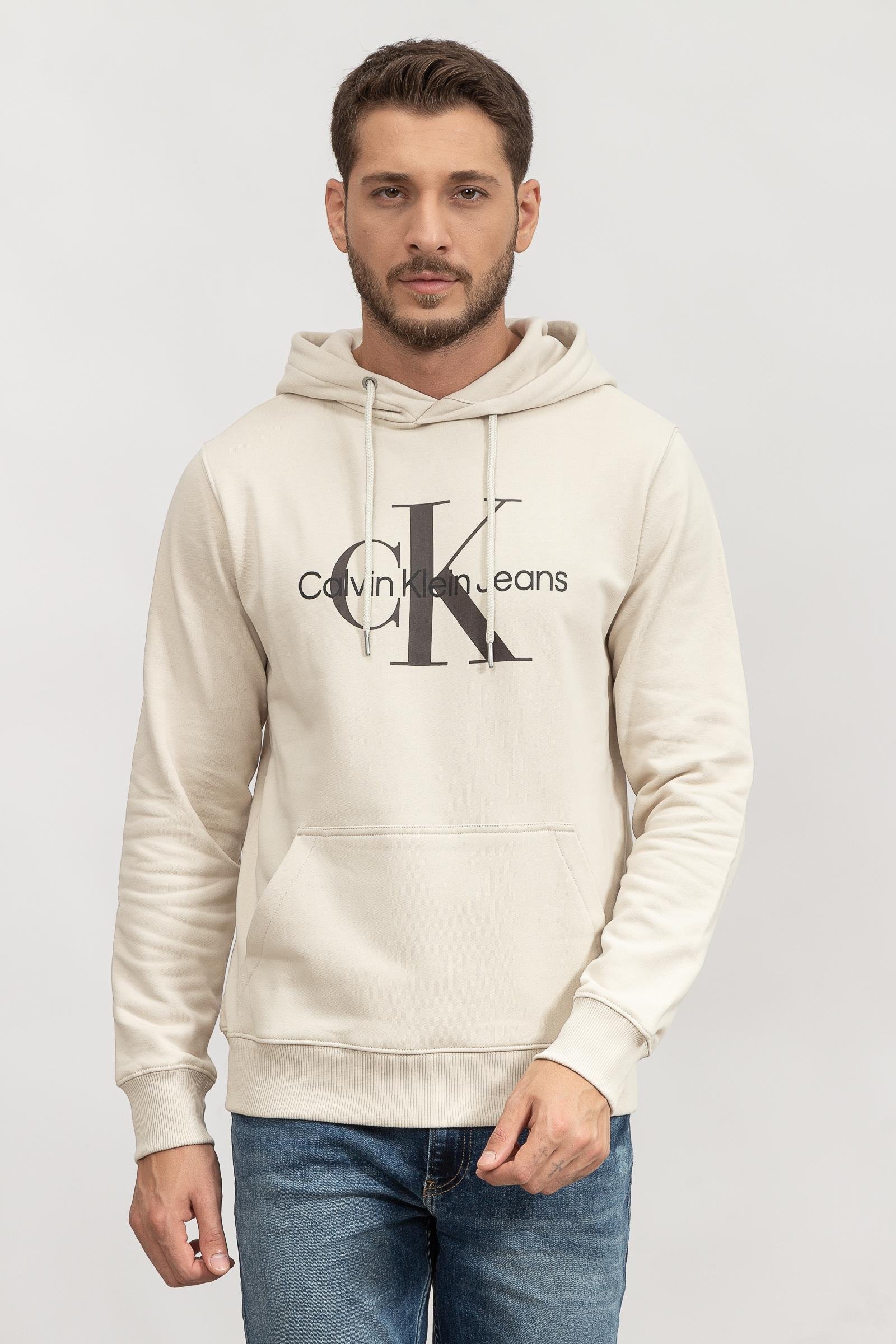 Calvin Klein Seasonal Monologo Regular Hoodie Erkek Kapüşonlu Sweatshirt