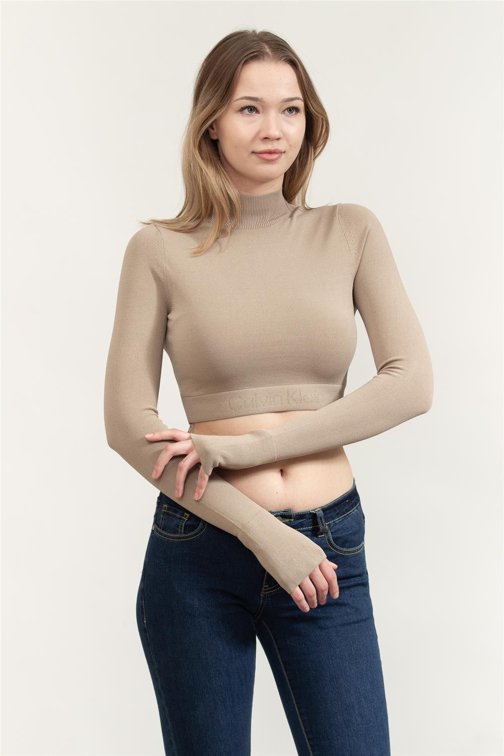 Calvin Klein Sensual Knit Logo Kadın Triko