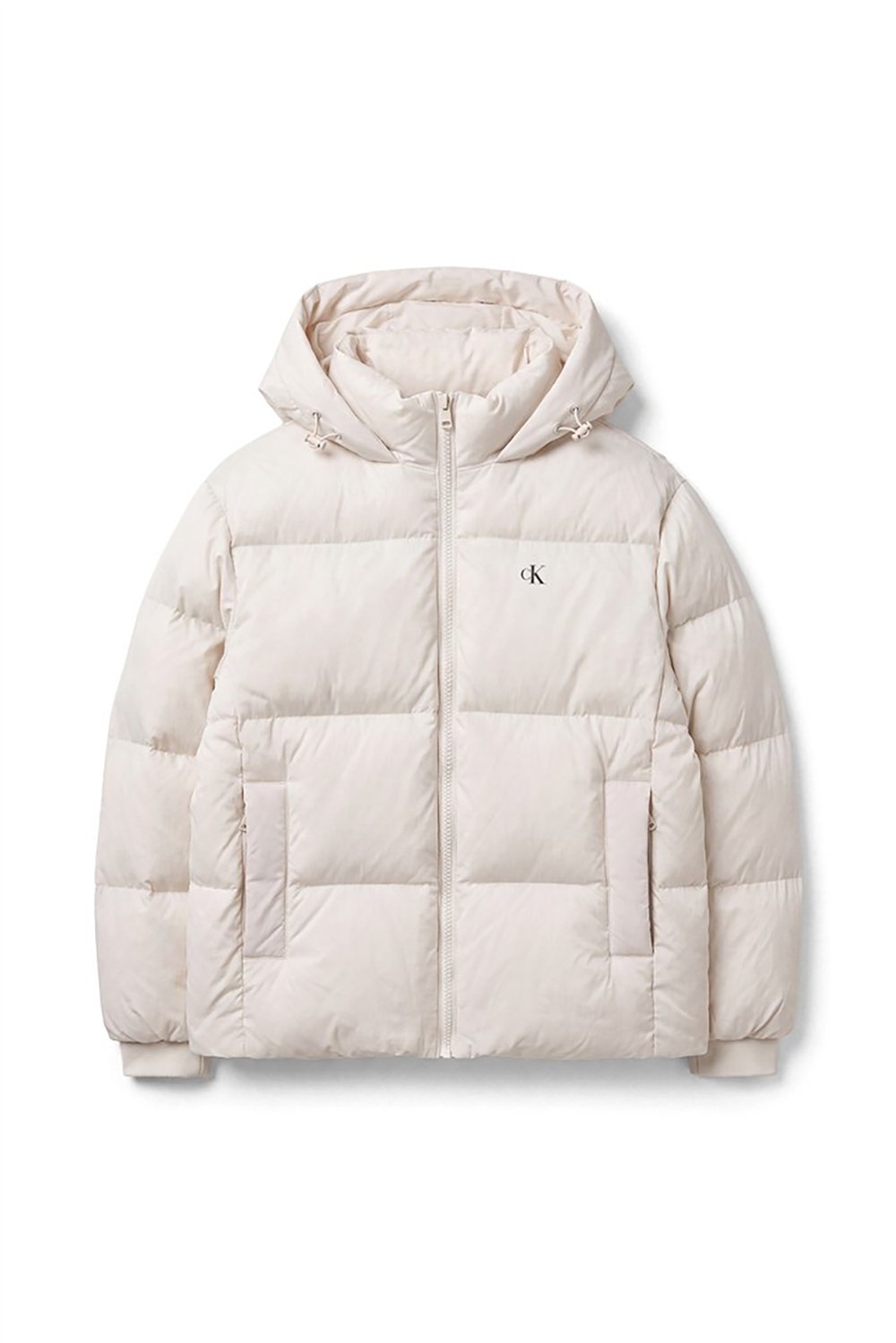 Calvin Klein Shine Mw Logo Hooded Down Puffer Kadın Şişme Mont Beyaz