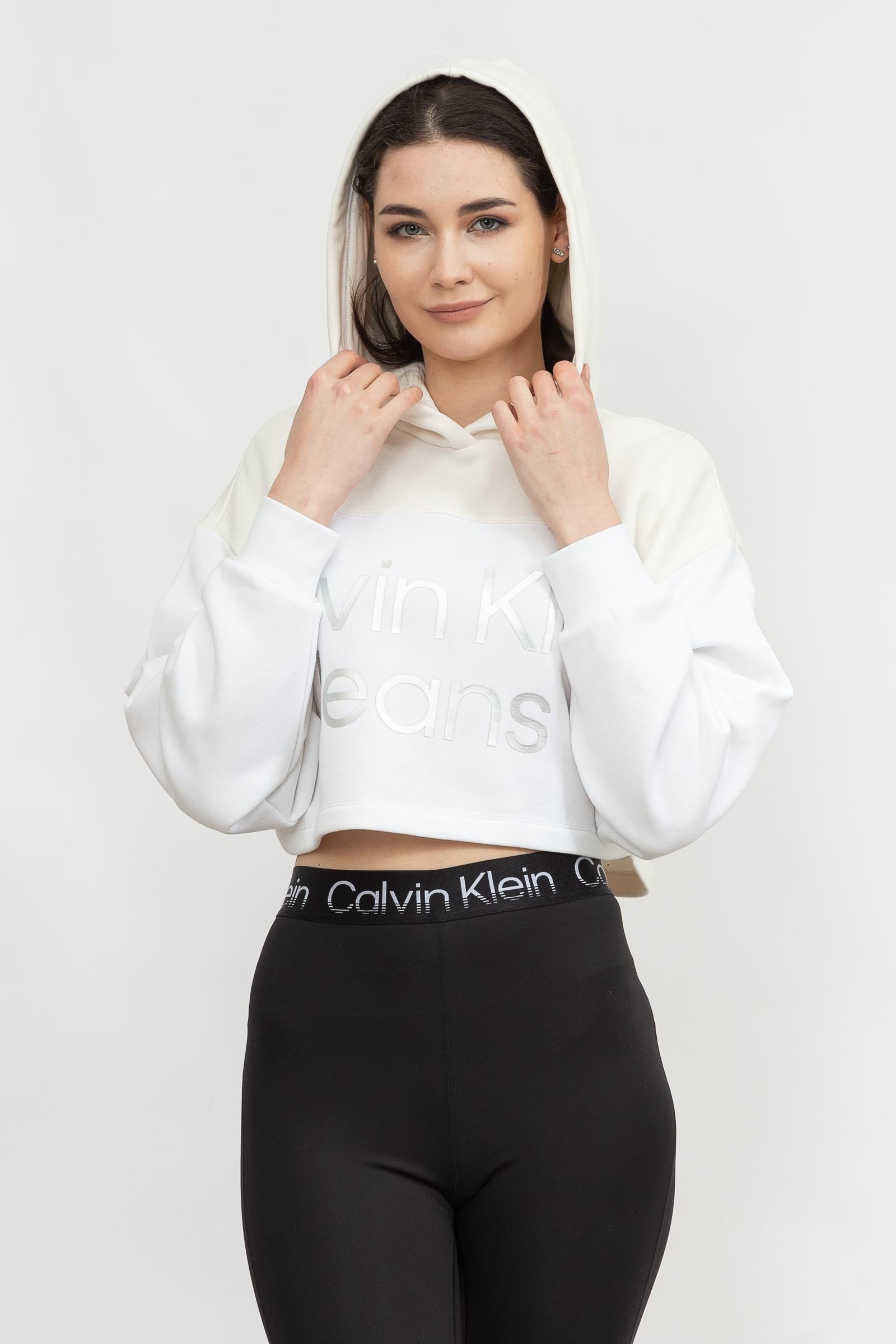 Calvin Klein Shiny institutional Hoodie Kadın Kapüşonlu Sweatshirt