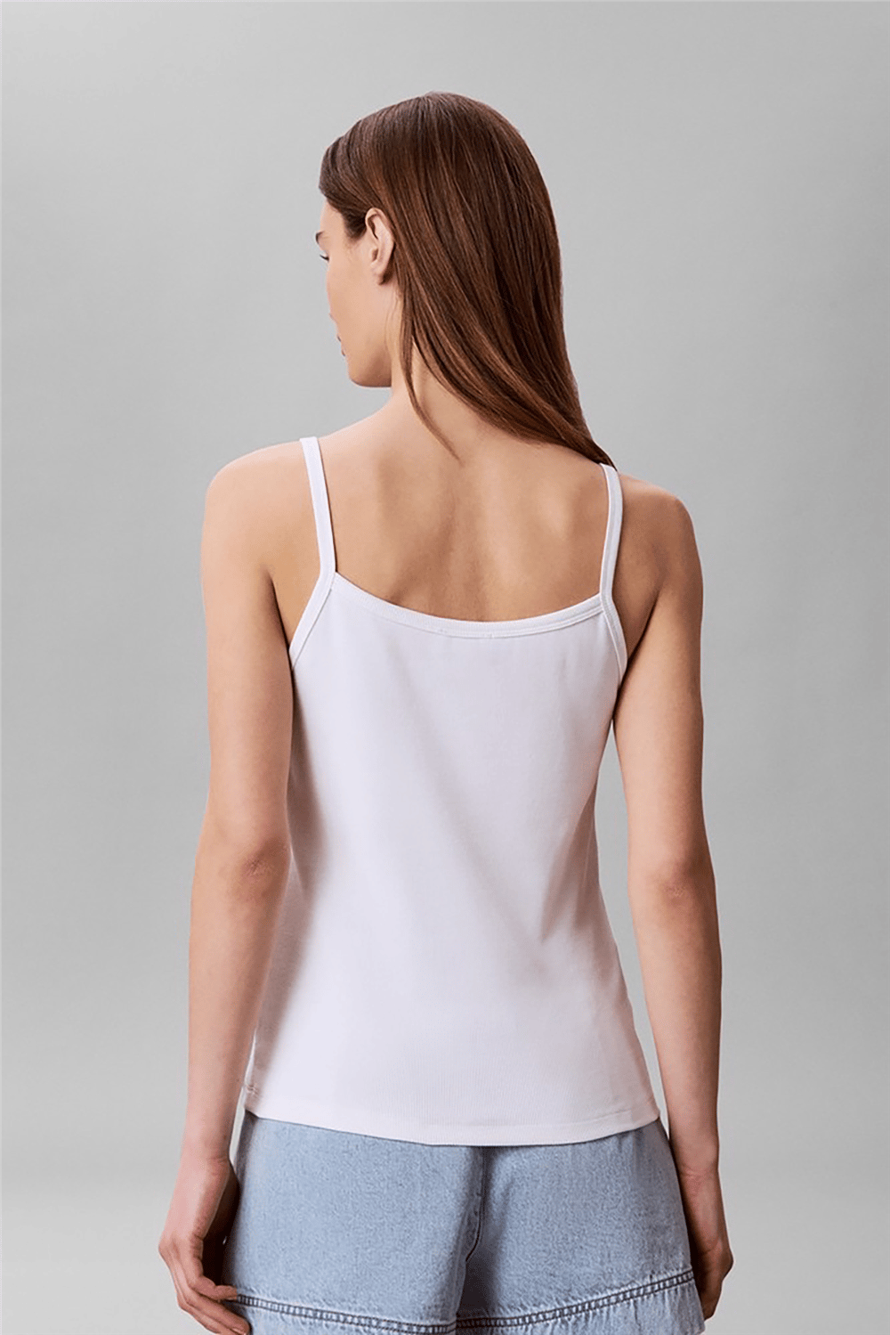 Calvin Klein Sl 2X2 Baby Rib Strap Tank Kadın Kolsuz T-Shirt Beyaz
