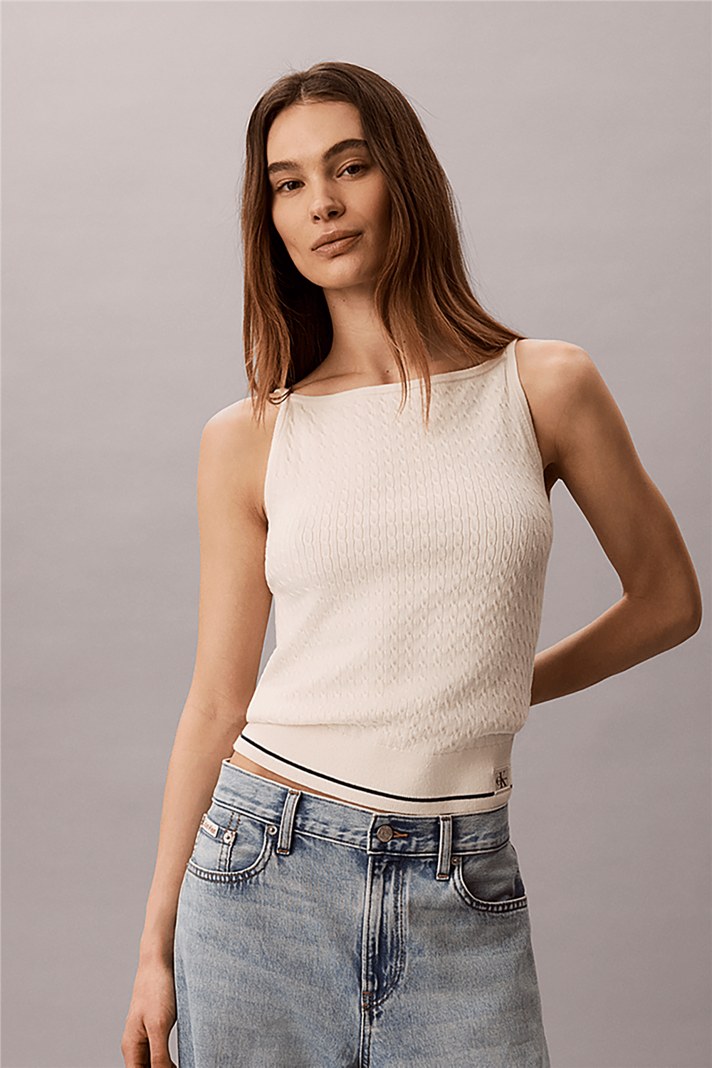 Calvin Klein Sl Slim Woven Label Kadın Triko