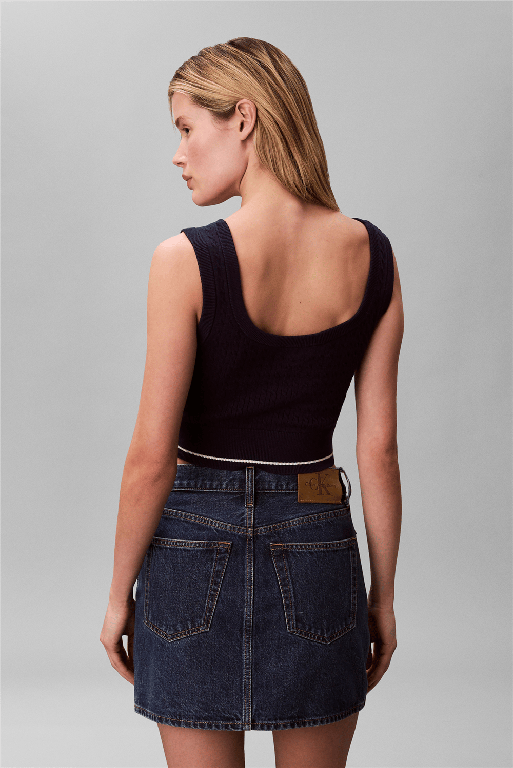 Calvin Klein Sl Woven Label Cable Kadın Triko