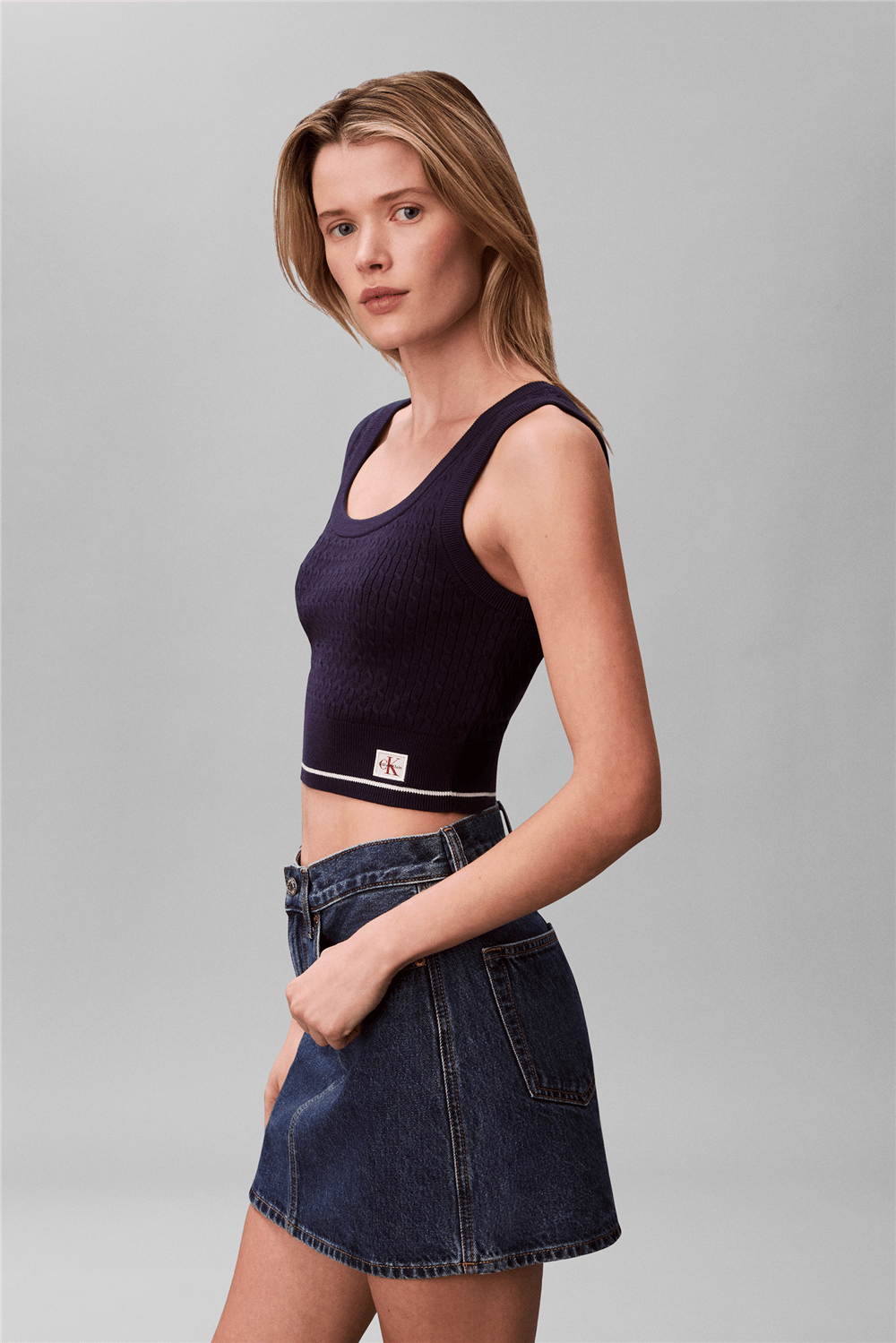 Calvin Klein Sl Woven Label Cable Kadın Triko