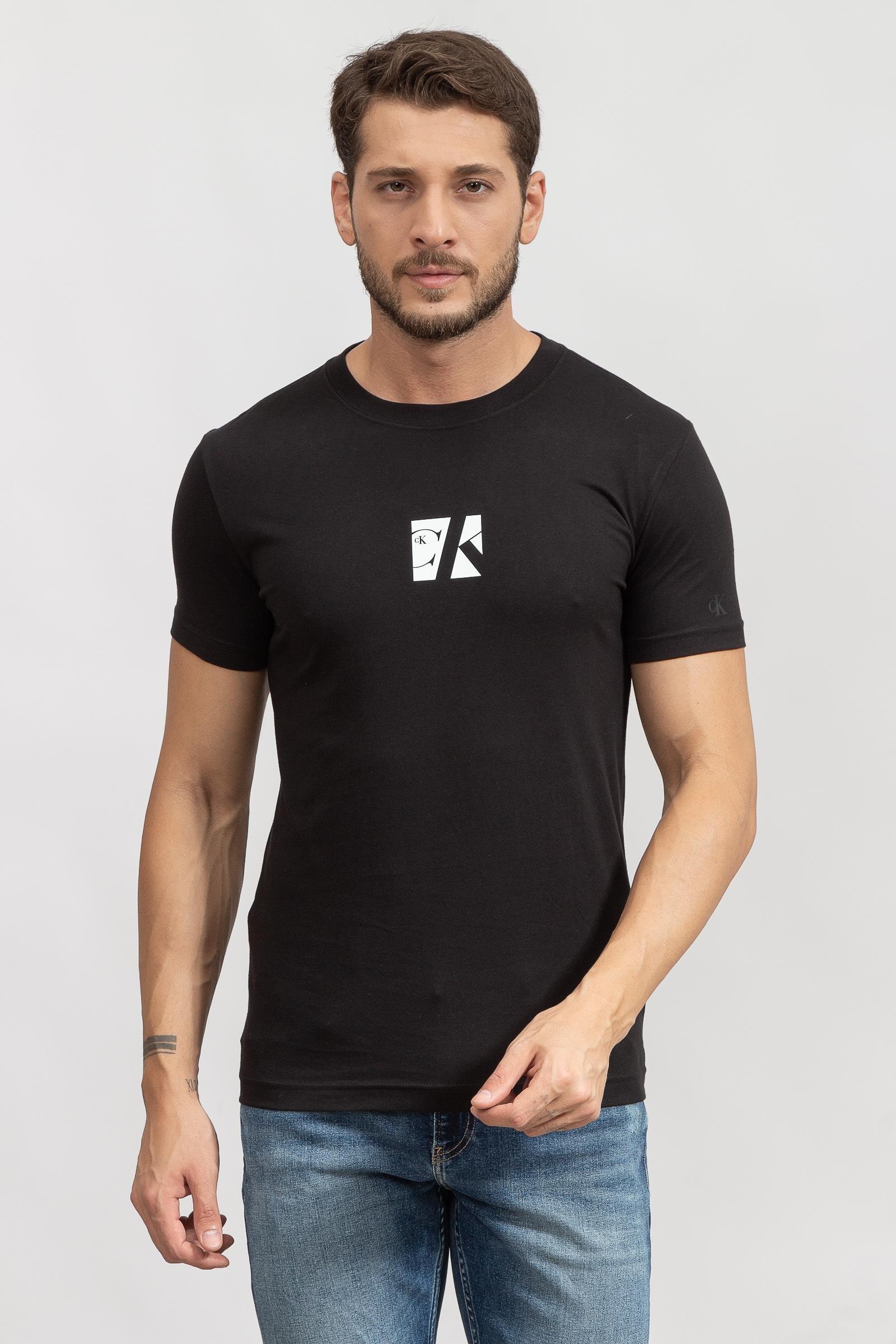 Calvin Klein Small Center Box Erkek Bisiklet Yaka T-Shirt