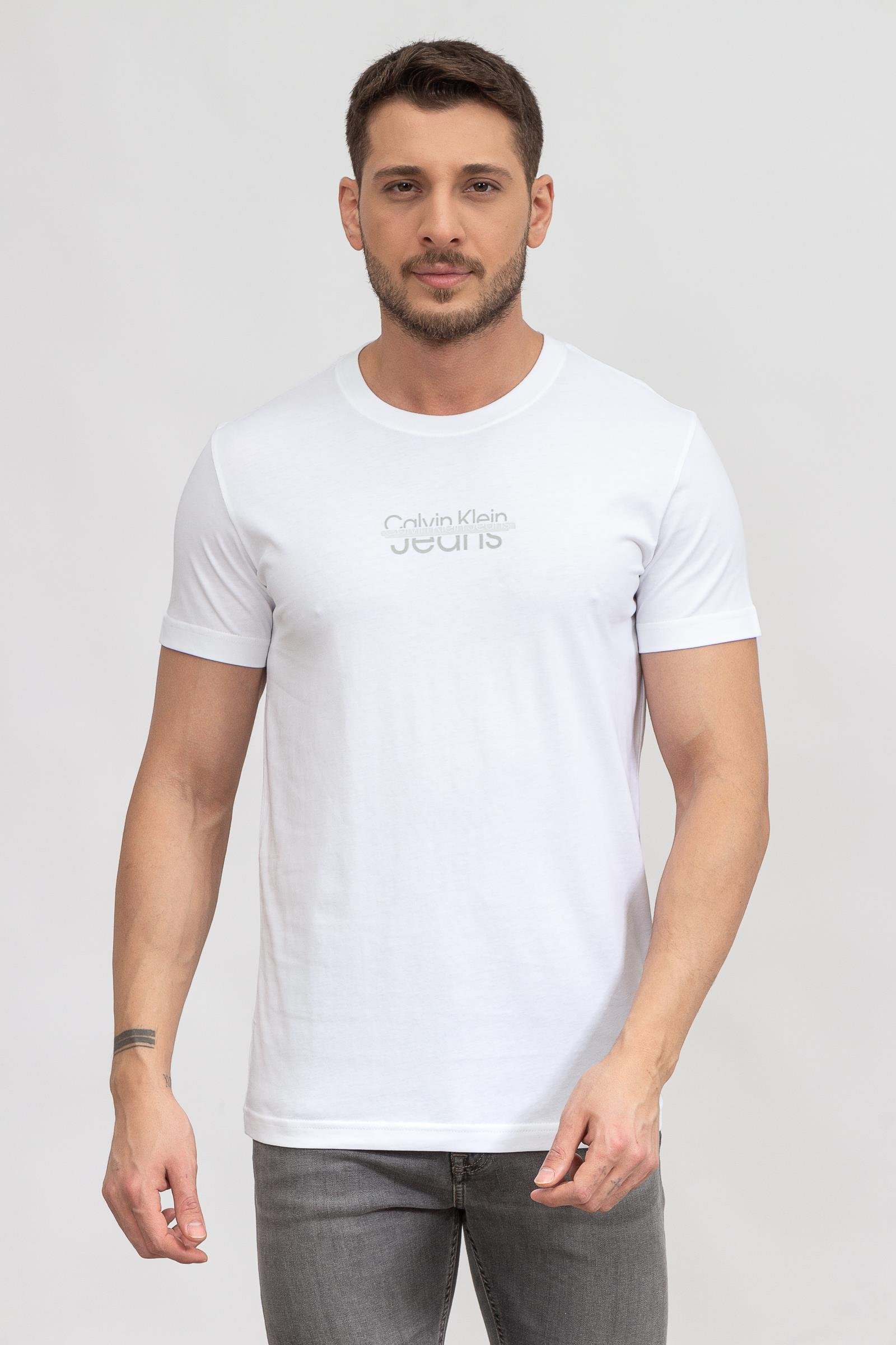 Calvin Klein Small Disrupted Lacquer Logo Erkek Bisiklet Yaka T-Shirt