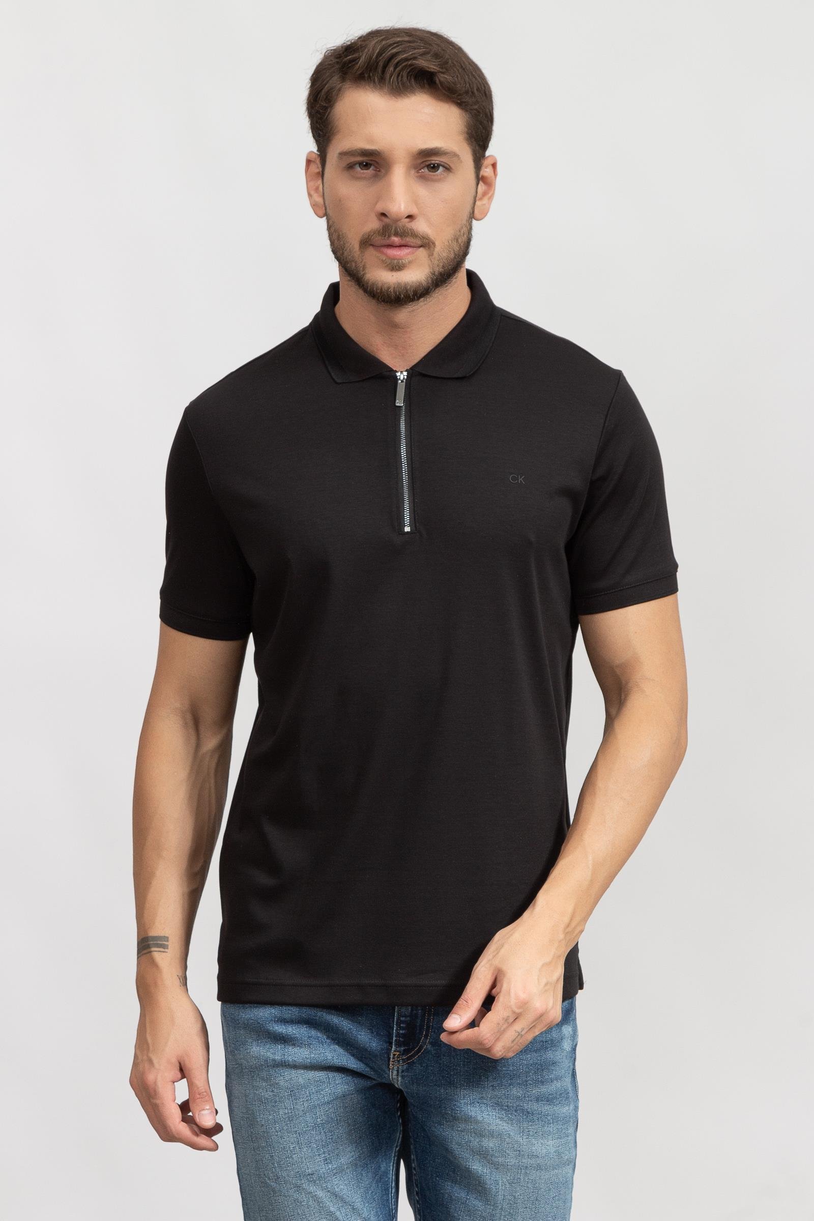 Calvin Klein Smooth Cotton Zip Erkek Polo Yaka T-Shirt