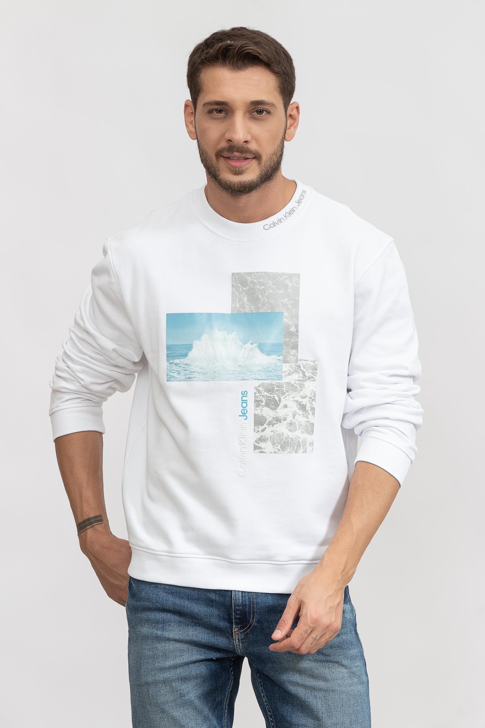 Calvin Klein Splash Photoprint Crew Neck Erkek Bisiklet Yaka Sweatshirt