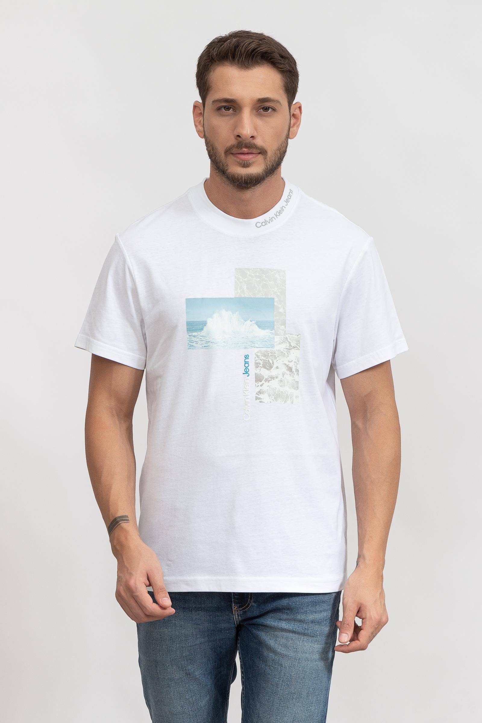 Calvin Klein Splash Photoprint Erkek Bisiklet Yaka T-Shirt